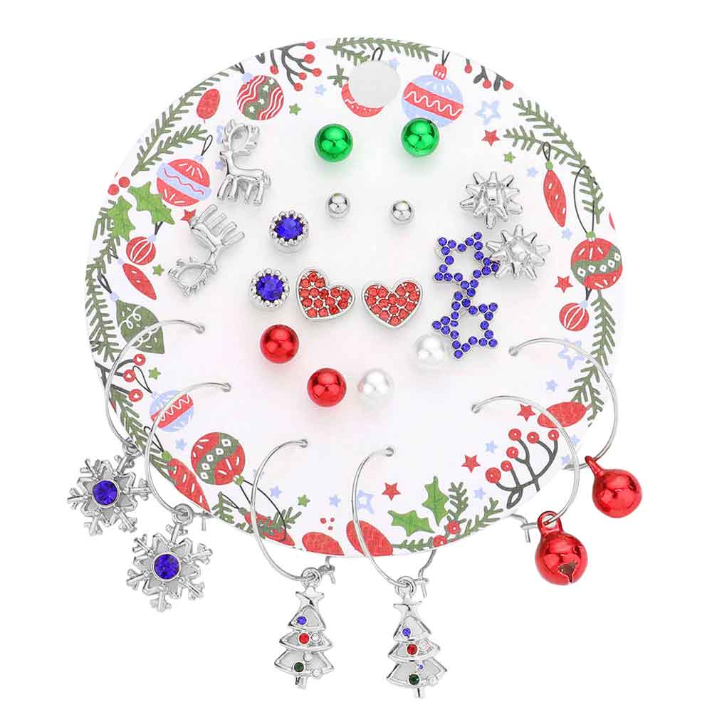 12 Pairs Christmas Tree Snowflake Heart Star Pearl Earrings Set for Holiday Parties Gifts & Festive Occasions