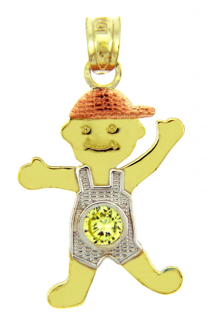 14K Tri-Color Gold Boy with Hat November Birthstone Charm Pendant - Perfect Gift for Birthdays, Baby Showers & Family Jewelry Collections