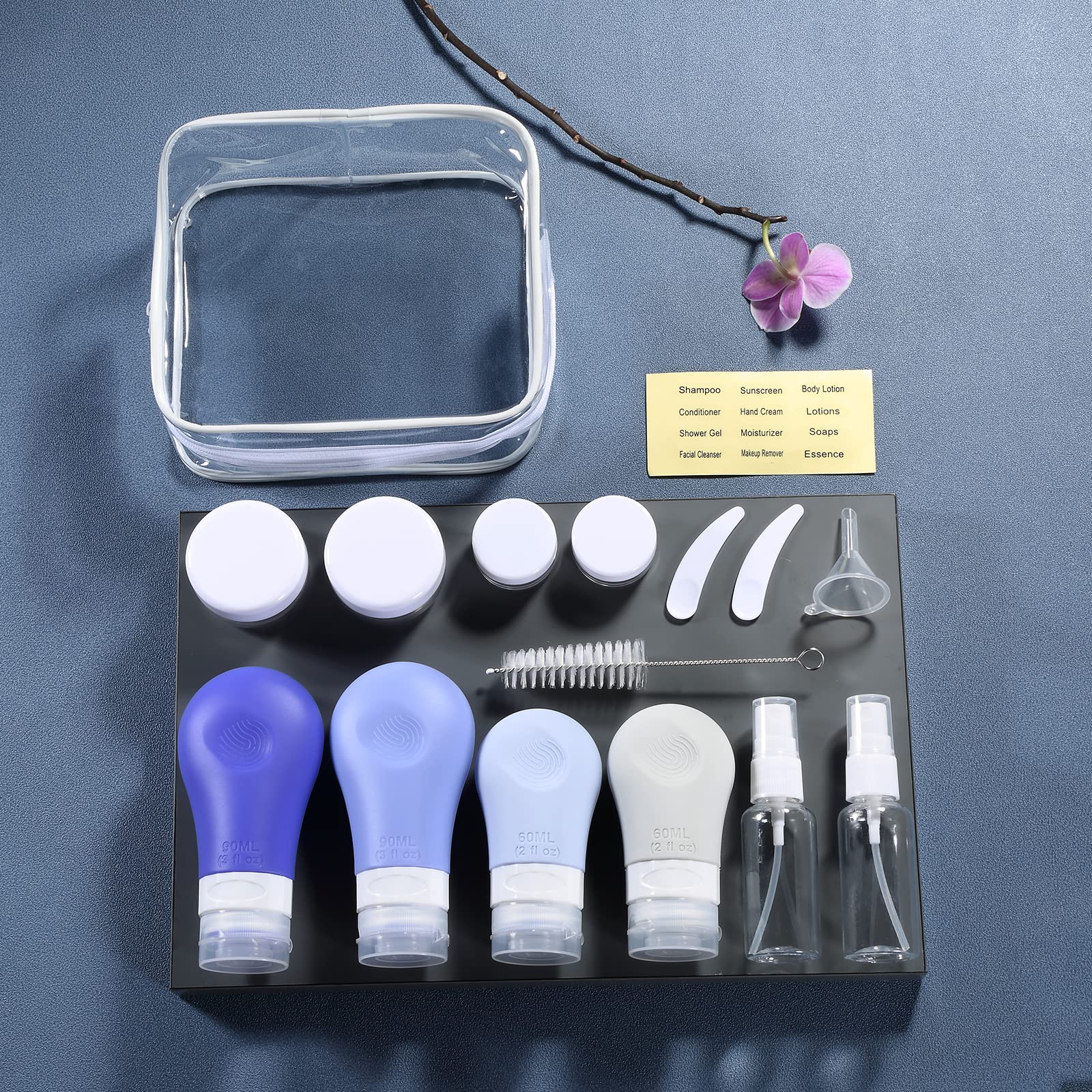 Gemice 16 Pack TSA Approved Silicone Travel Bottles Set - Leak Proof 2oz & 3oz Squeezable Containers for Shampoo, Conditioner, Lotion & Body Wash - Perfect for Air Travel, Gym, Camping & Vacation Toiletries