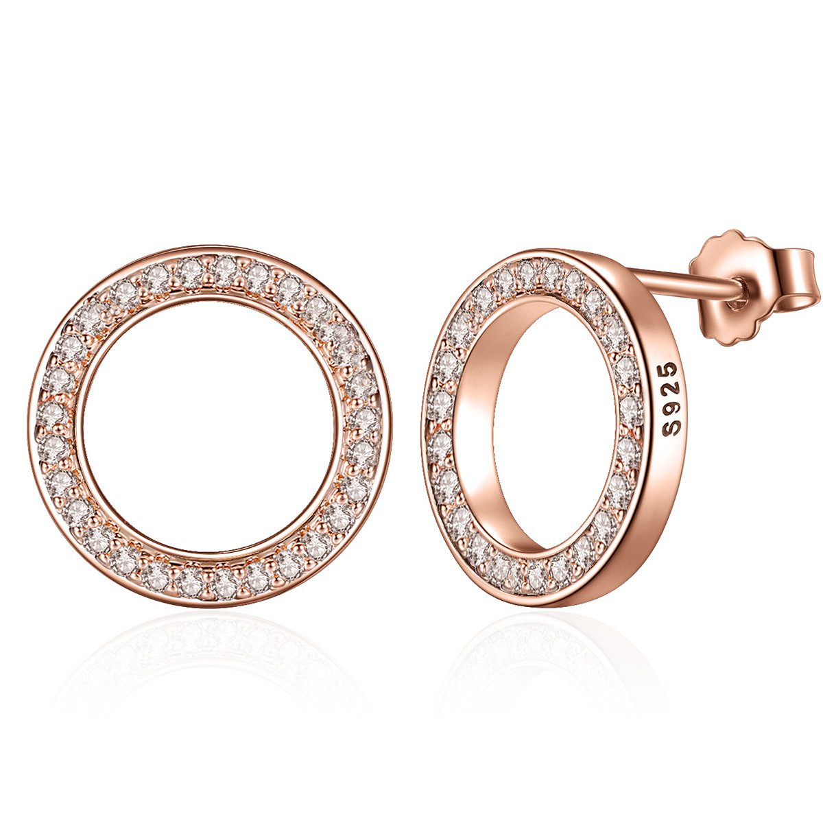 Qings Rose Gold Stud Earrings - 925 Sterling Silver with Cubic Zirconia for Women & Girls | Elegant Everyday Jewelry for Work, Date Night & Special Occasions