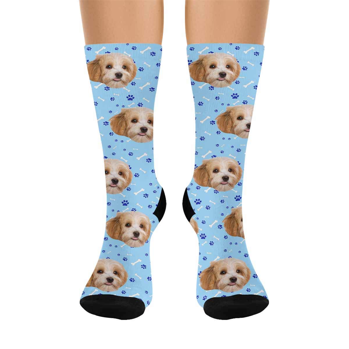 Custom Photo Socks for Men & Women - Personalized Dog Bone Paw Print Crew Socks - Perfect for Pet Lovers, Gifts & Casual Wear