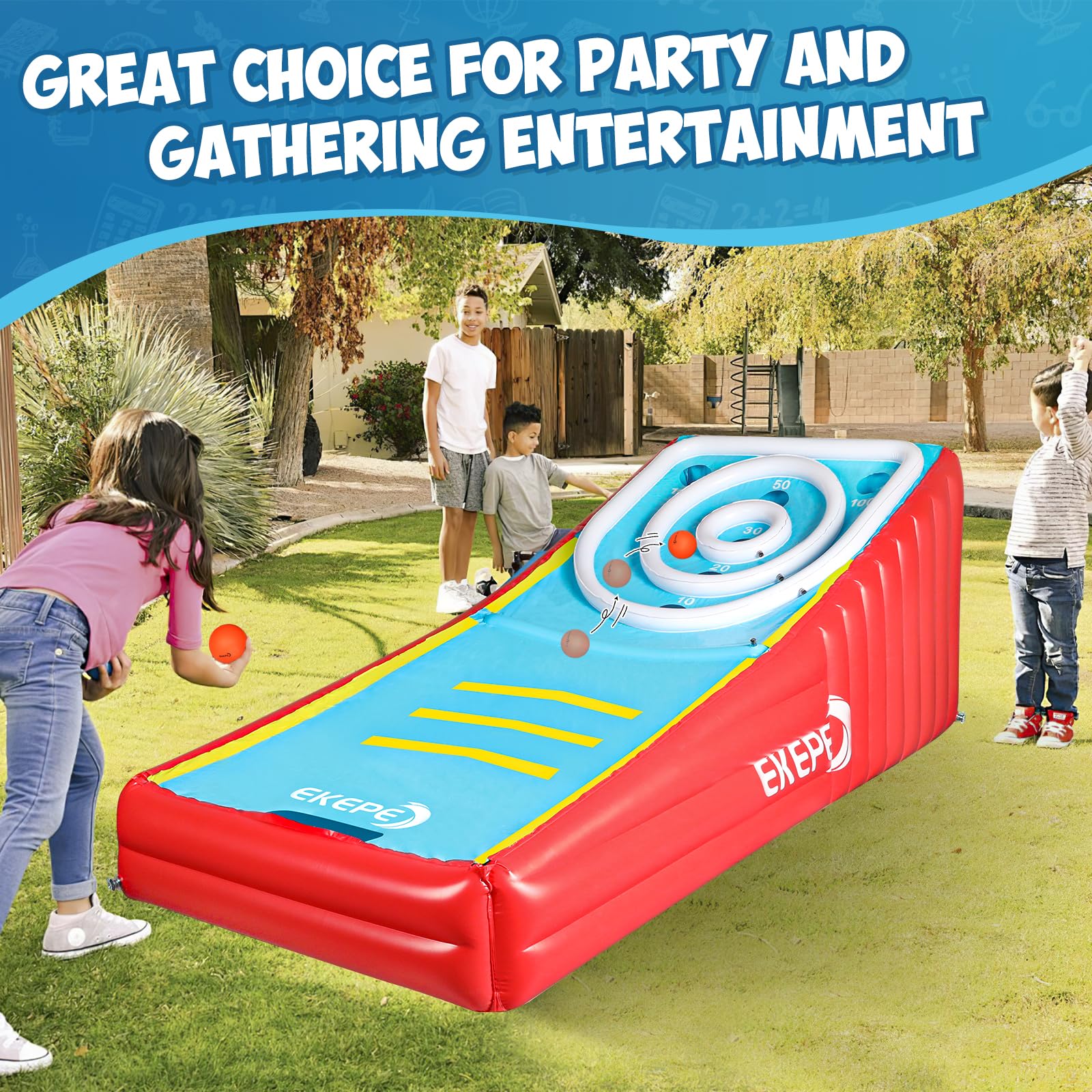 **Inflatable Score Ball Game Set - Giant Carnival Yard Games for Kids & Adults - Fun Indoor & Outdoor Family Arcade Toy with 2 Sponge Balls - Perfect for Backyard Parties, Beach Trips & Picnics**