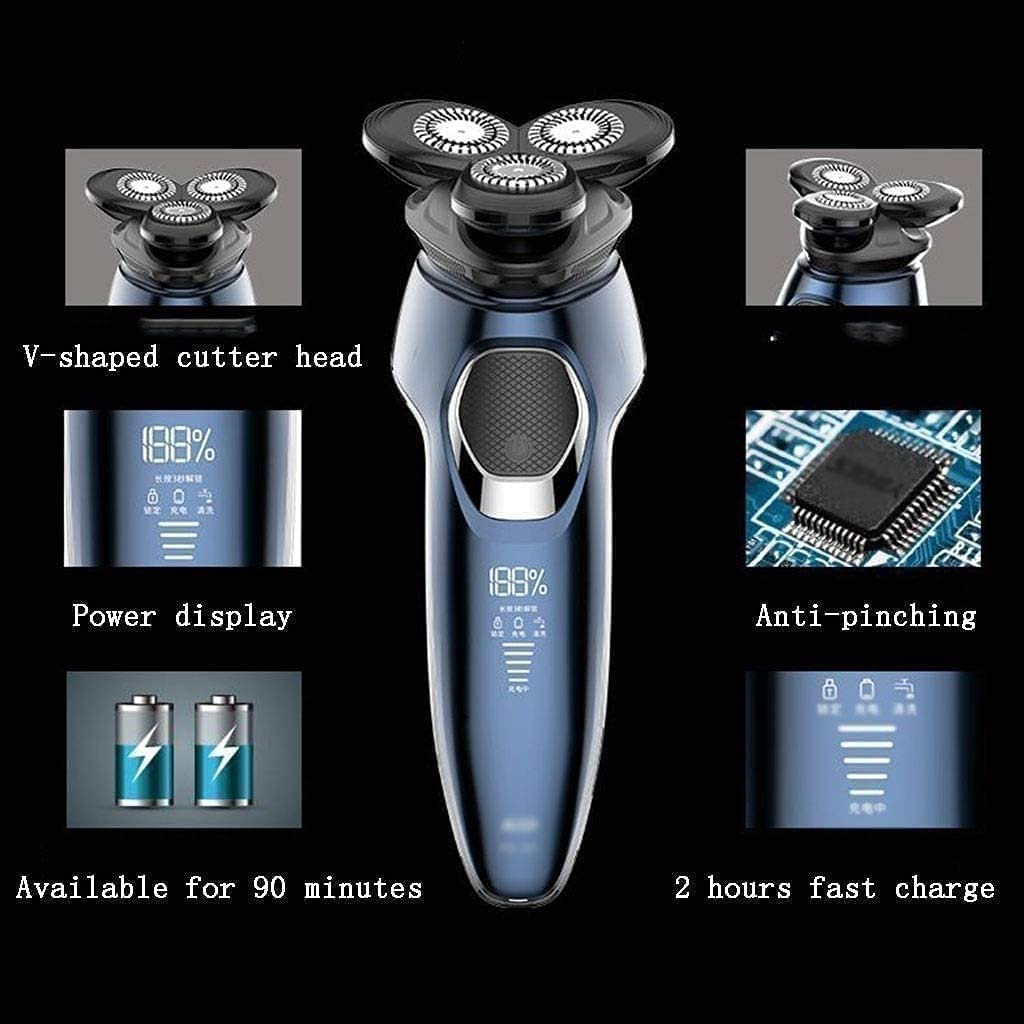 Men's Electric Razor - Rotary Shaver with LCD Display, USB Rechargeable, Cordless & Waterproof for Wet/Dry Shaving - Painless Beard & Facial Hair Trimmer (Blue) | Perfect for Travel, Gym & Daily Grooming Routine