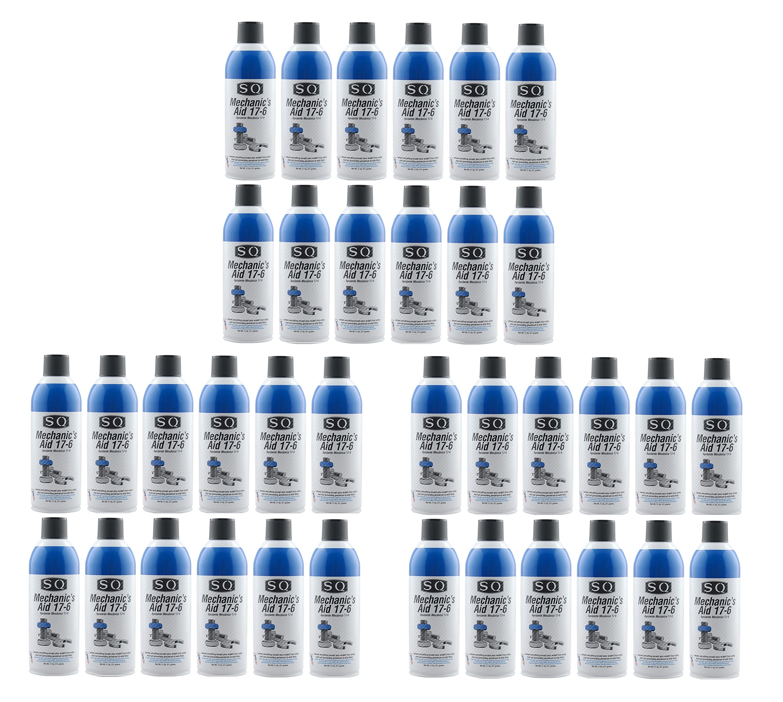 SQ Penetrating Catalyst Oil 17-6 Mechanic's Aid - 36 Pack (11 Oz per Can) - Rust Remover & Lubricant for Stuck Bolts, Nuts, and Automotive Parts - Ideal for DIY Repairs, Garage, and Workshop Use