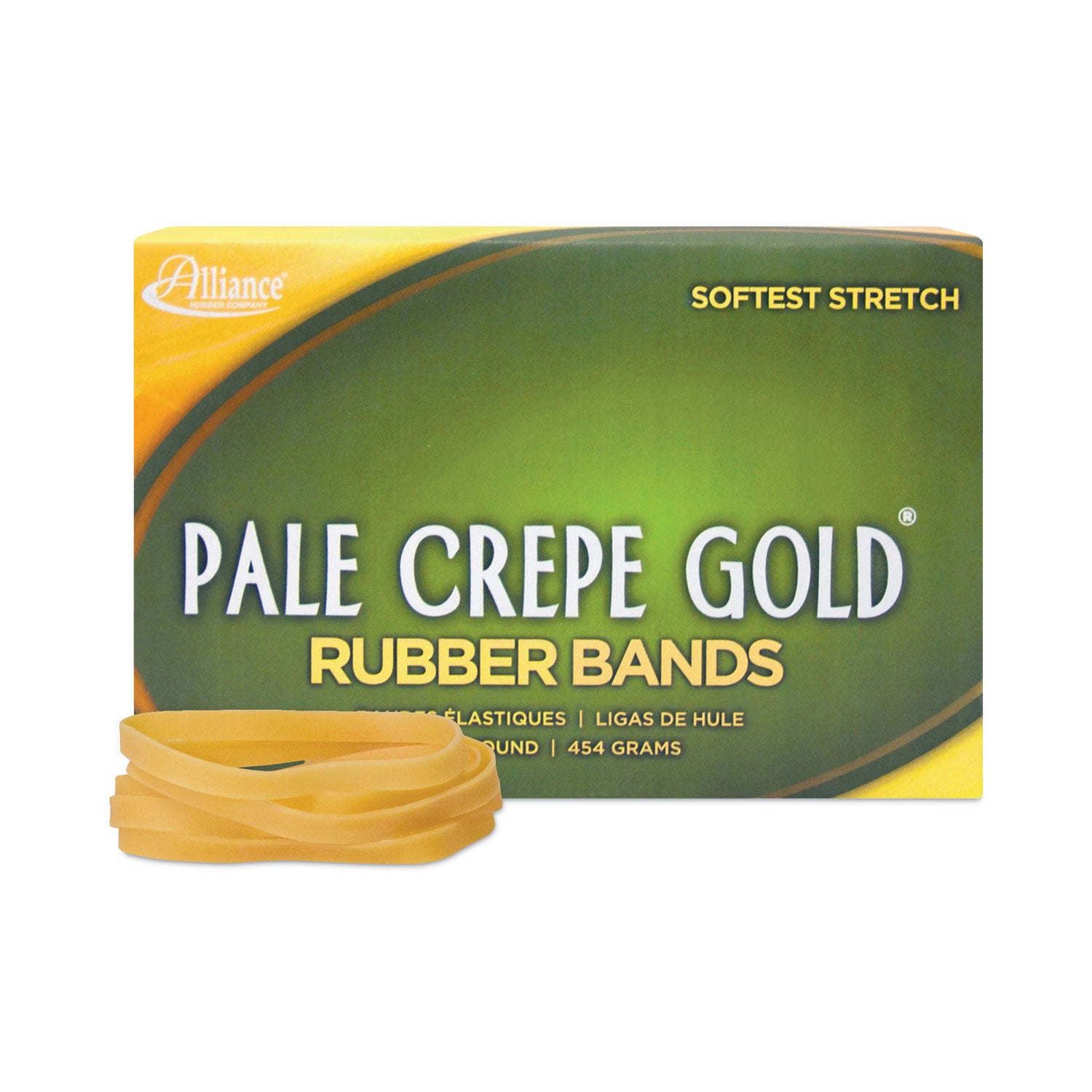 Alliance® Size 64 Pale Gold Crepe Rubber Bands - 0.04 Gauge, 1 lb Box (490 Count) - Perfect for Office, School, Mail, Crafts & Packaging