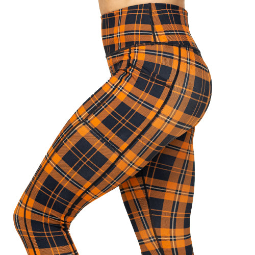 Stylish Pumpkin Patch Plaid Leggings for Women - Fall Fashion Stretch Comfort Pants for Autumn Outfits, Halloween, Thanksgiving & Cozy Seasonal Wear