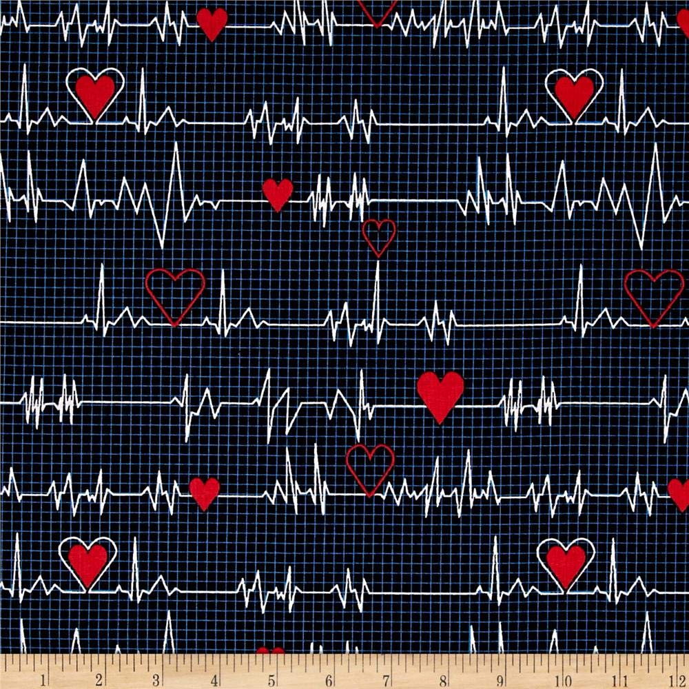 Windham Quilt Fabrics - Calling All Nurses Heartbeat Black Quilt Fabric by The Yard | Medical-Themed Cotton Fabric for Nursing Quilts, Scrubs & Healthcare Crafts