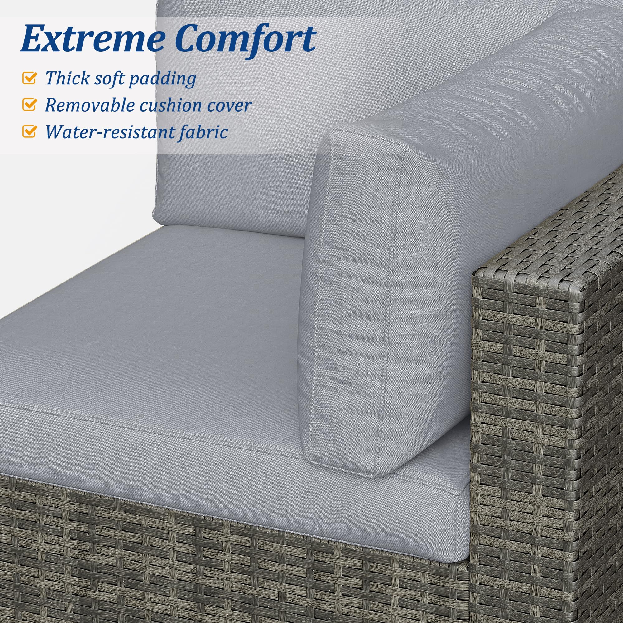 SUNVIVI 7-Piece Outdoor Patio Furniture Set - All-Weather PE Wicker Sofa Couch with Tempered Glass Table & Removable Gray Cushions - Perfect for Backyard, Garden, Poolside and Terrace Relaxation