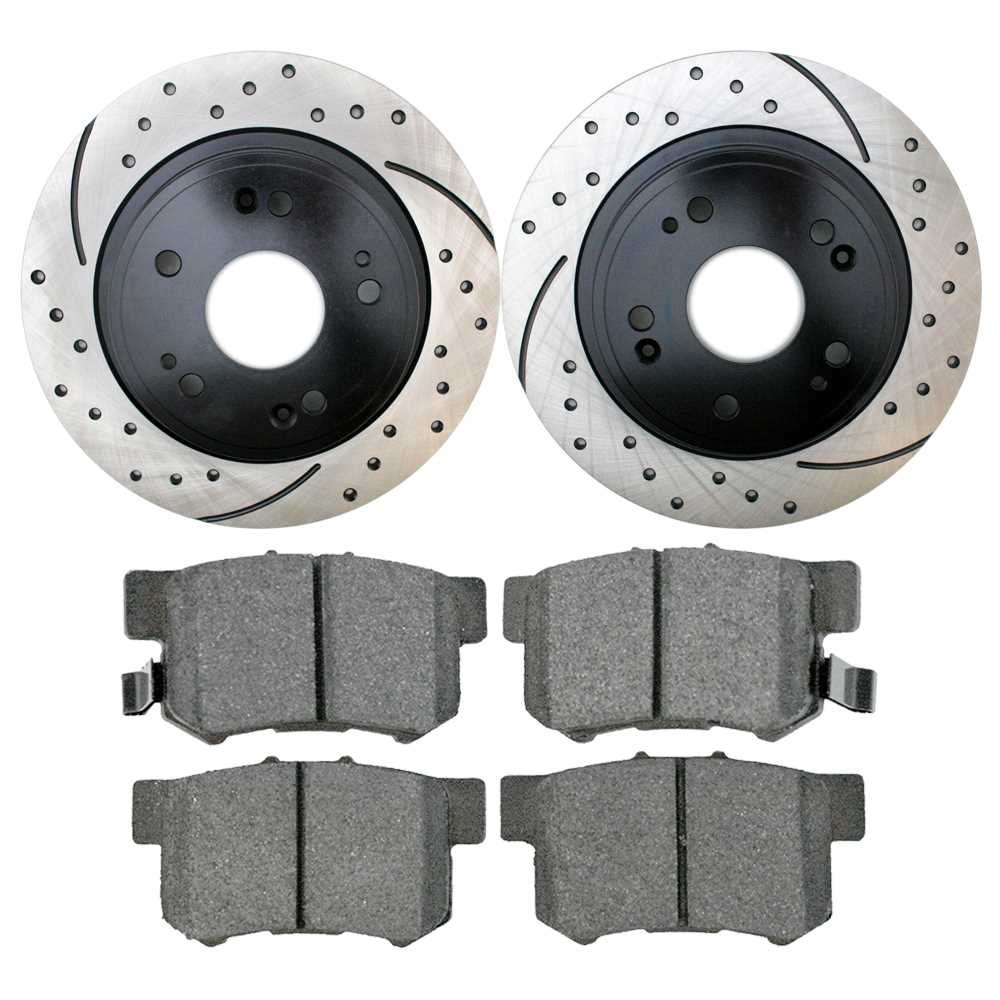 High-Performance Rear Drilled & Slotted Brake Rotors with Ceramic Pads - Complete 4 Wheel Disc Brake Kit for Cars, Trucks & SUVs - Perfect for Racing, Towing & Daily Driving