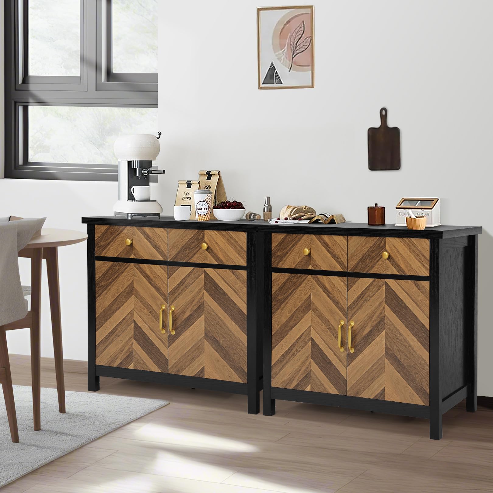 Mid-Century Modern Buffet Cabinet with Drawers & Shelves - 36