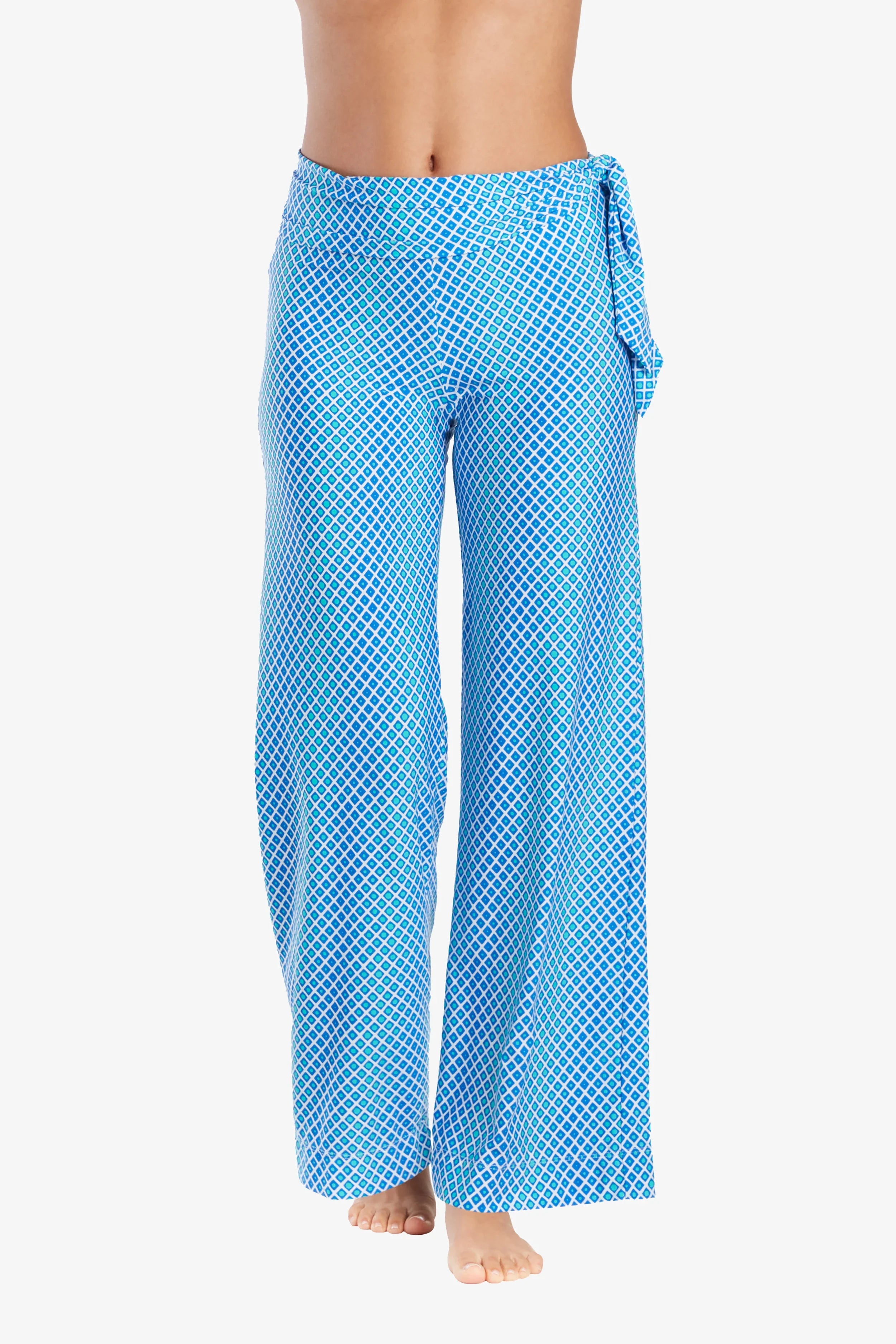 Relaxed Side Tie UPF 50+ Pants with Ombre Geometric Print - Perfect for Beach Vacations, Yoga & Summer Outdoor Activities