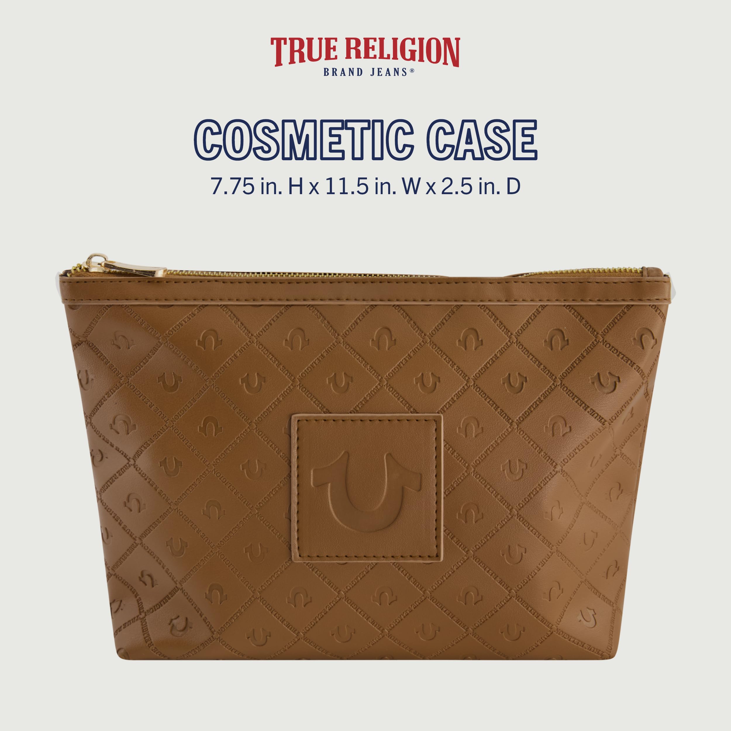 True Religion Women's Makeup Bag - Small Travel Cosmetic Case with Zipper Pouch Organizer for Toiletries, Jewelry & Accessories | Perfect for Travel, Gym & Daily Use