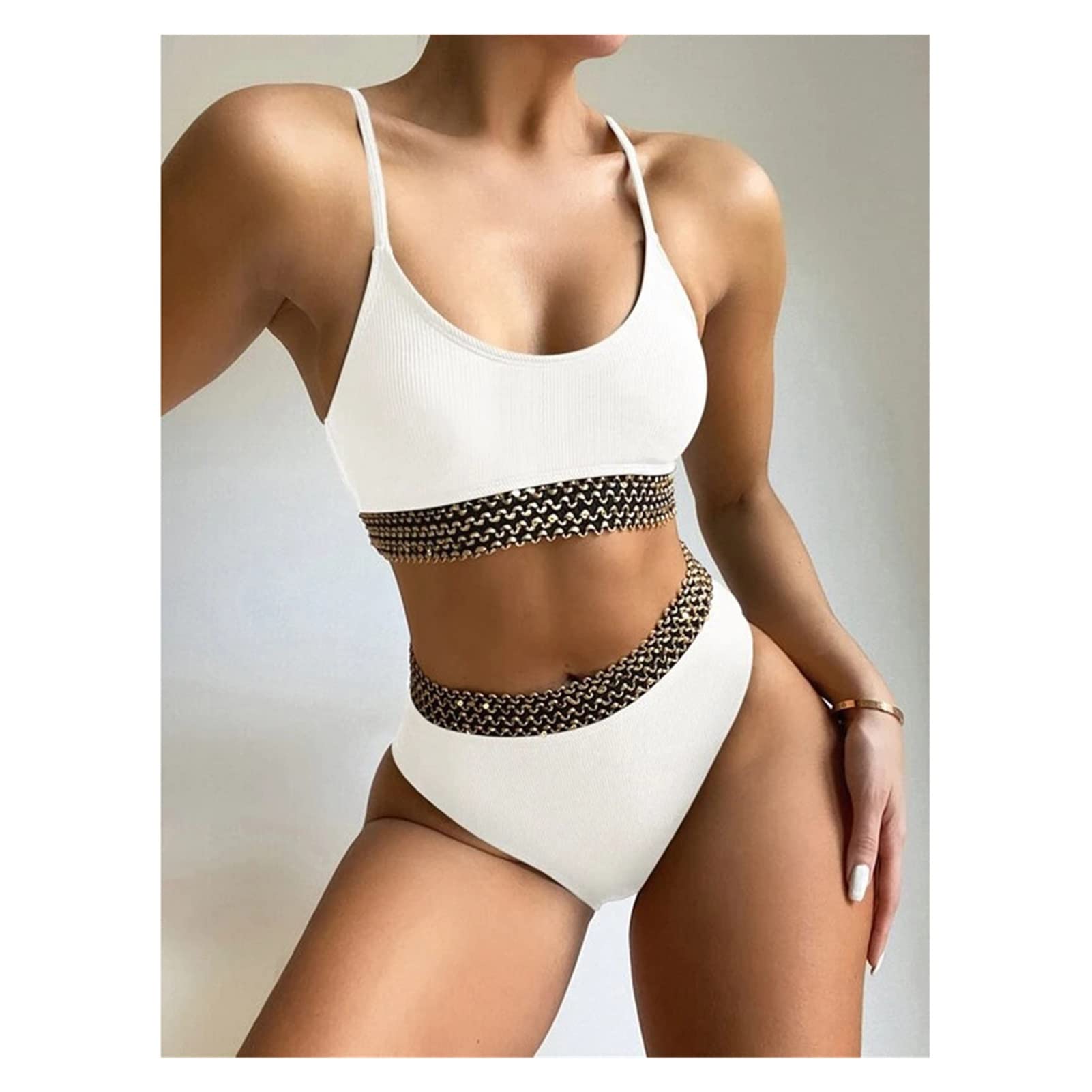 Sexy White High Waist Bikini Set - Push Up Slimming Swimsuit for Women | Perfect for Beach Vacation, Pool Party & Summer Getaway (Color: A, Size: S)