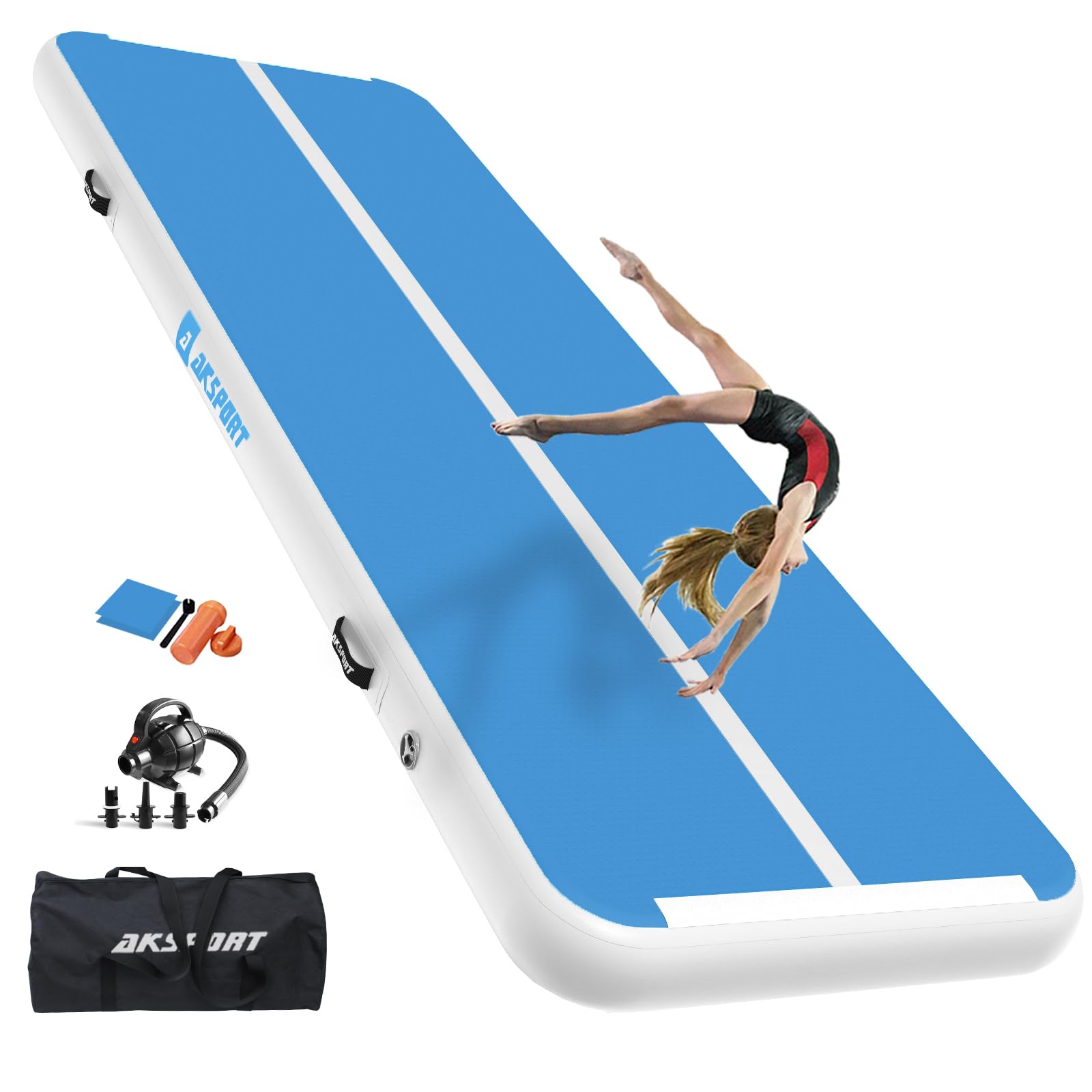 AKSPORT Inflatable Gymnastics Air Mat - Portable Tumble Track for Home, Gym, Training, Cheerleading, Parkour | Perfect for Indoor/Outdoor Use at Beach, Park & Water Activities