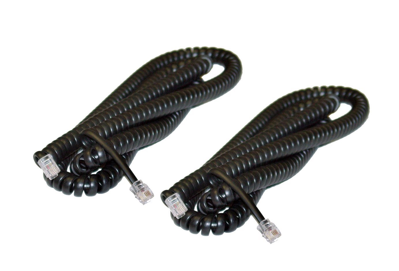 iMBAPrice® (2 Pack) Heavy Duty 15ft Coiled Telephone Headset Cable - Durable Black Handset Cord for Office, Call Center & Customer Service Use