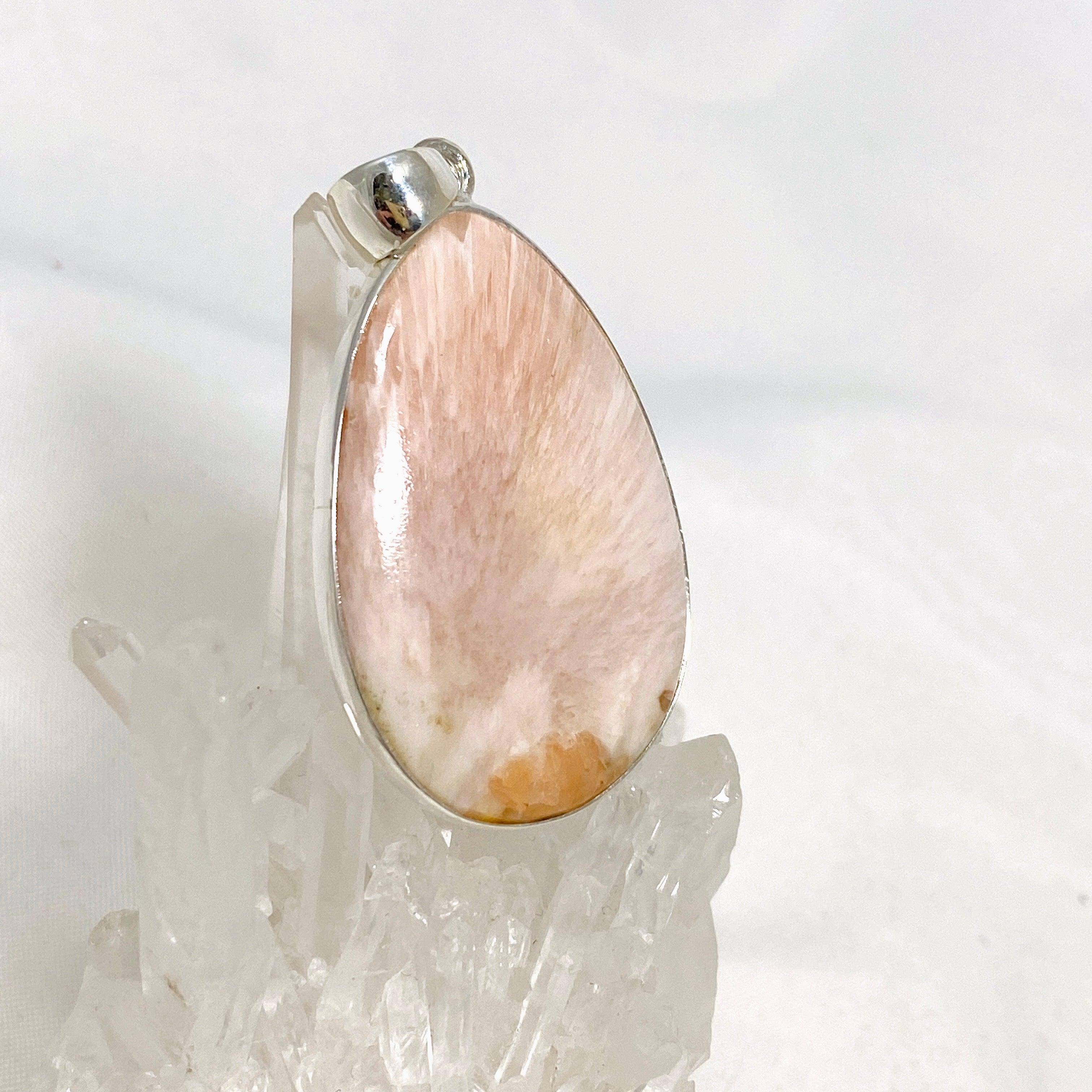 Natural Peach Scolecite Teardrop Pendant Necklace KPGJ4522 - Healing Crystal Jewelry for Meditation, Energy Balancing & Spiritual Growth