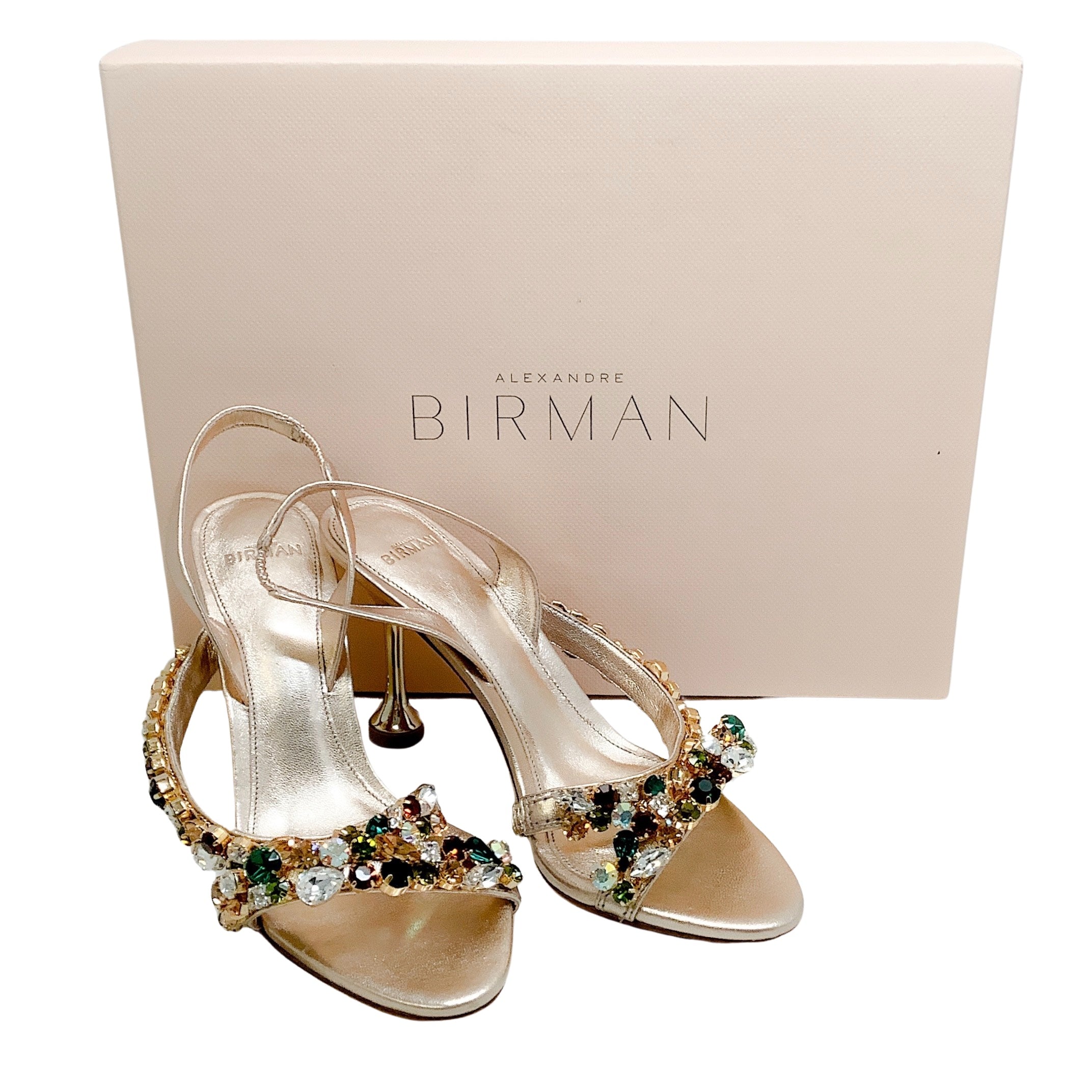 Alexandre Birman Gold Multi Crystal Betina 85 Sandals - Luxury Women's Heels for Weddings, Parties & Evening Events