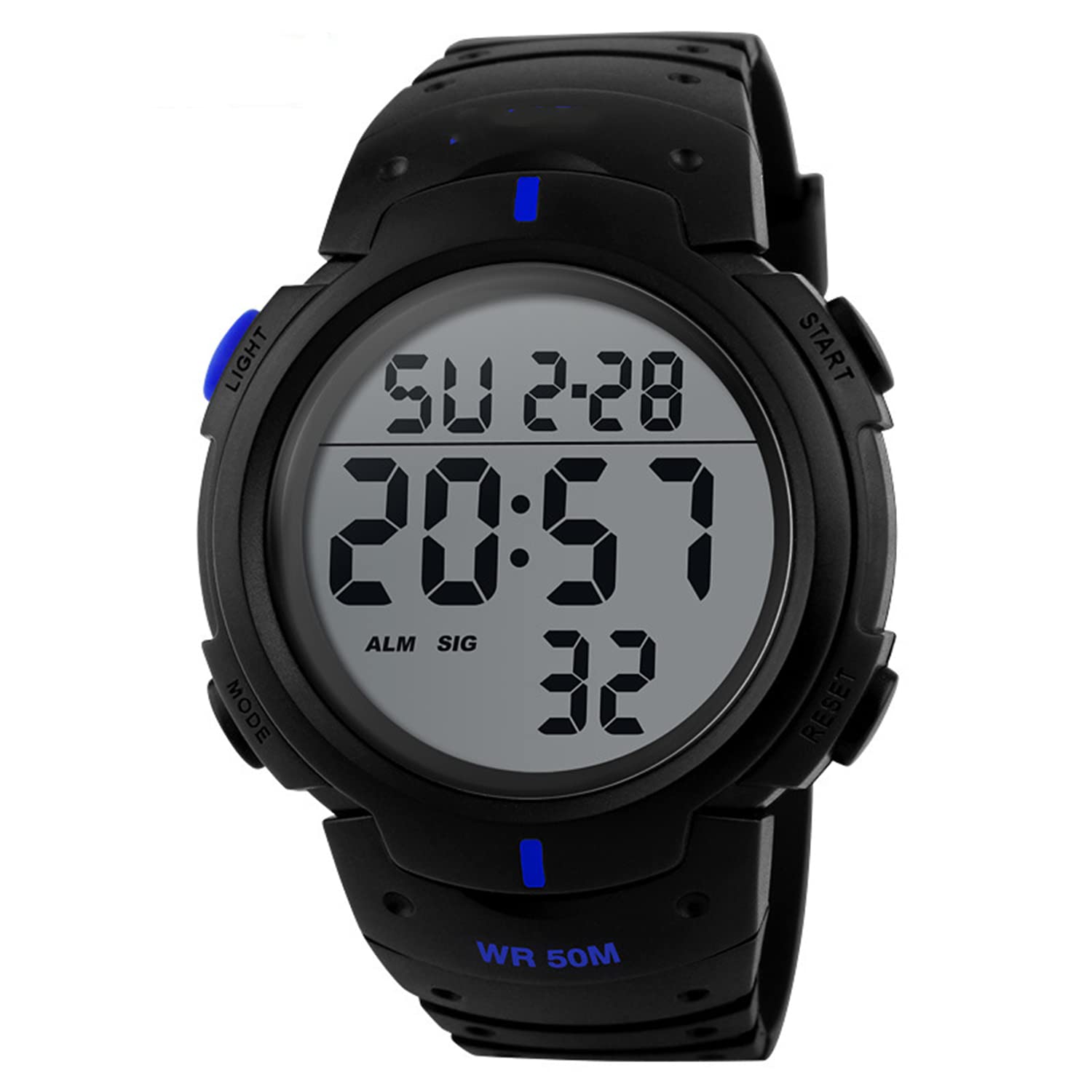 Readeel Simple Sport Digital Watch for Men - Waterproof Outdoor Watch with Multifunction Display, Blue - Perfect for Running, Hiking, and Student Activities