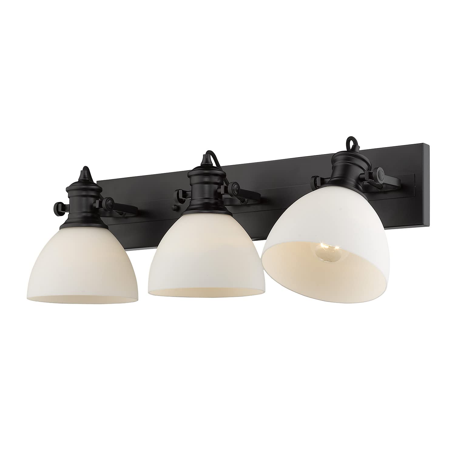 Golden Lighting 3118-BA3 BLK-OP Hines Vanity Light - Matte Black Finish with Opal Glass Shades for Bathroom Mirror Lighting | Perfect for Modern Home Decor & Vanity Makeup Area
