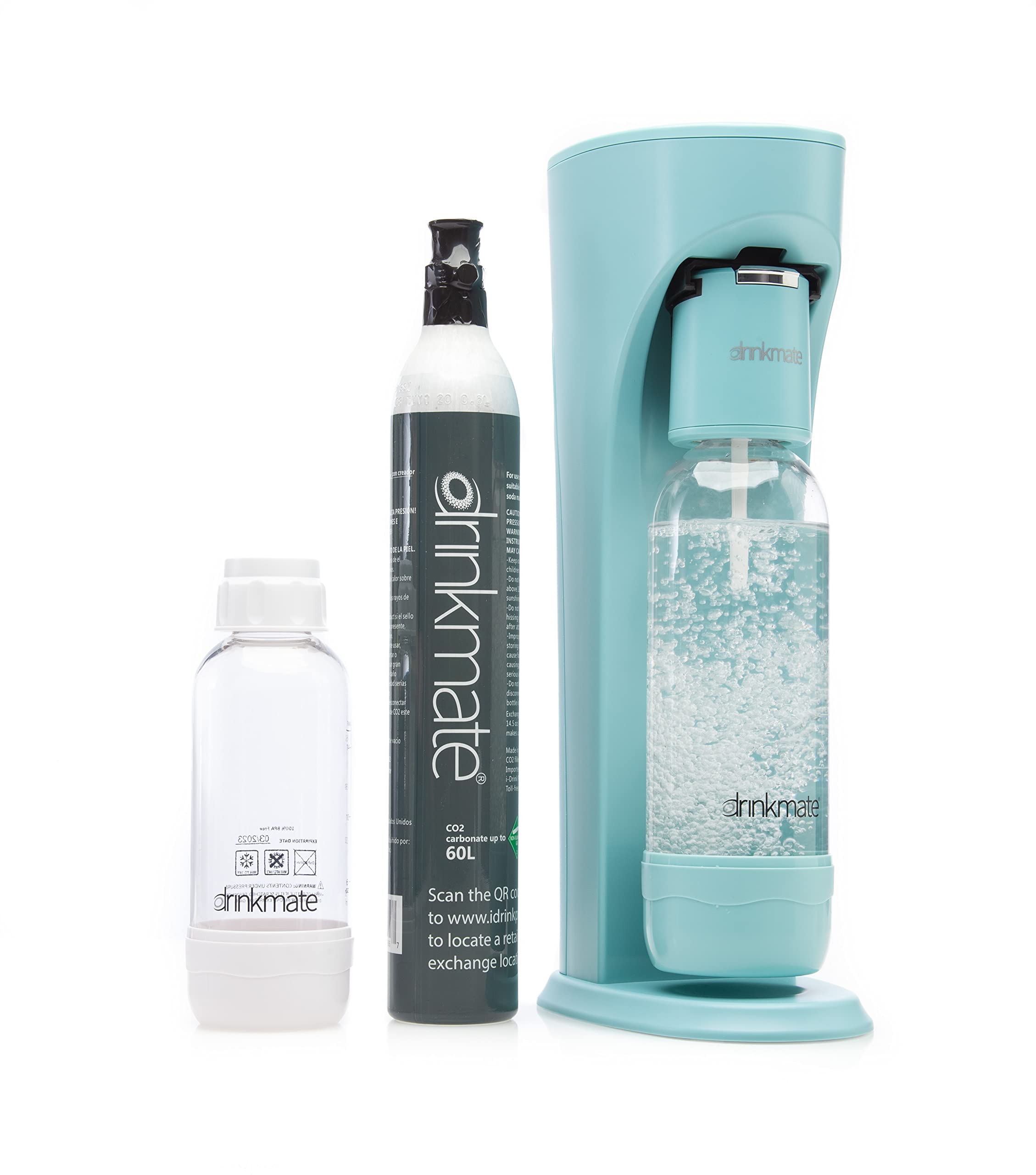 Drinkmate OmniFizz Sparkling Water & Soda Maker Machine - Carbonates Any Beverage with 60L CO2 Cylinder, 2 Carbonation Bottles & Fizz Infuser (Arctic Blue) | Perfect for Home, Office & Parties | Make Healthy Sparkling Water, Cocktails & Flavored Drinks
