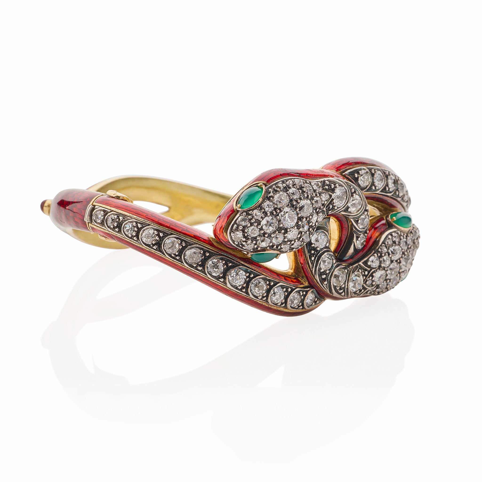 Antique Diamond & Enamel Snake Bracelet - Vintage Jewelry for Women, 18K Gold Plated Serpent Arm Cuff - Perfect for Evening Parties, Weddings & Special Occasions
