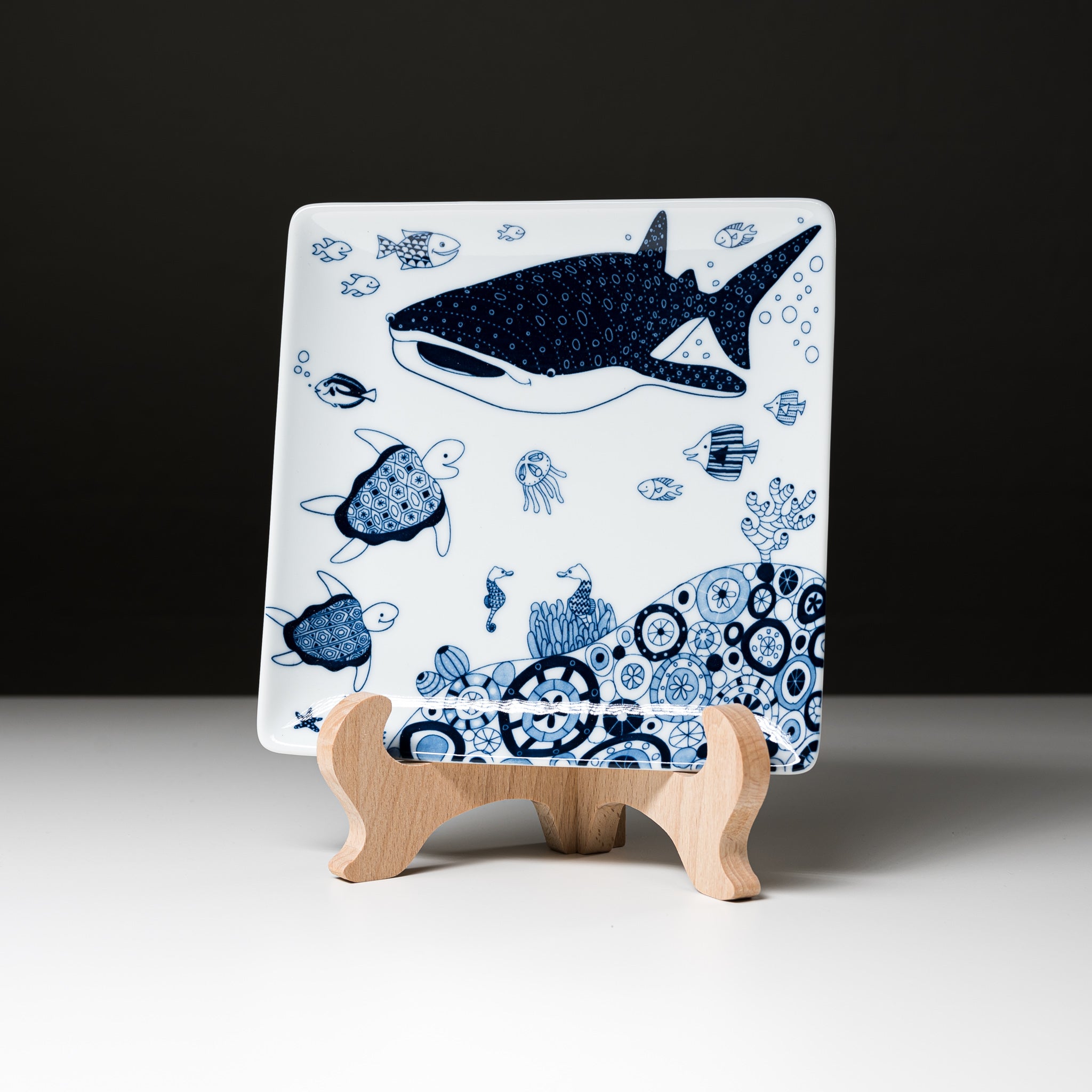 Hasami Ware Aquarium Square Plate - 17cm Ceramic Dish Set of 4, Handmade Japanese Porcelain for Sushi, Desserts & Home Decor | Bizen-yaki Style Tableware