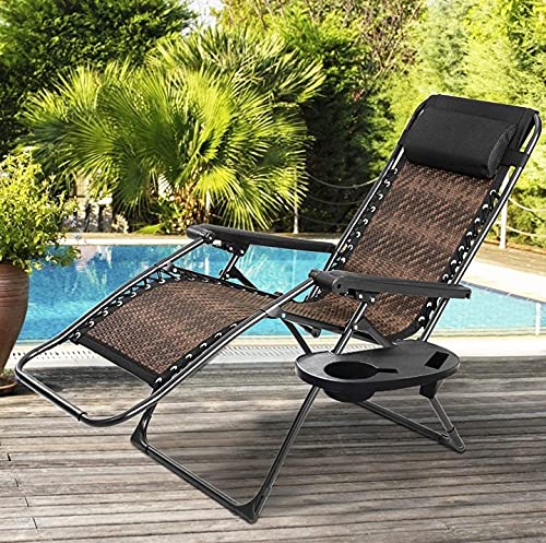 Incbruce Zero Gravity Folding Recliner Chair - Adjustable Patio Lounge Chaise with Cup Holder & Pillow, Outdoor Wicker Rattan Furniture for Poolside, Backyard, Beach, Camping & Relaxation (Brown)