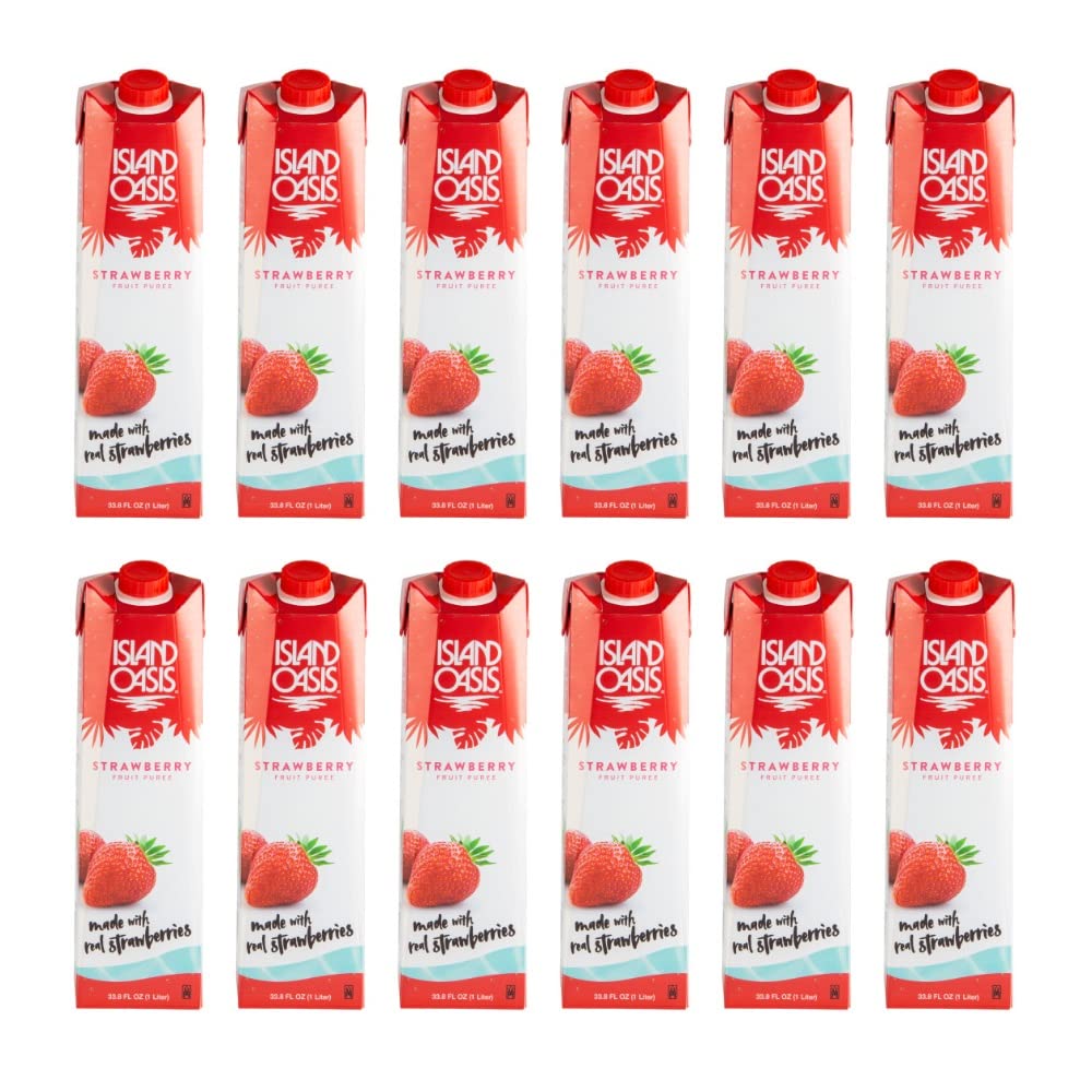 Island Oasis Strawberry Fruit Puree Beverage Mix - 33.9 Fl Oz (Pack of 12) | Smoothie Base, Cocktail Mixer & Frozen Drink Concentrate for Restaurants, Bars & Home Use