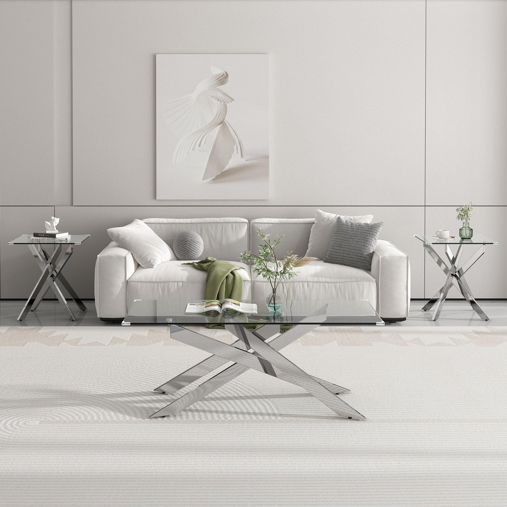 3-Piece Modern Glass Coffee Table Set - 47