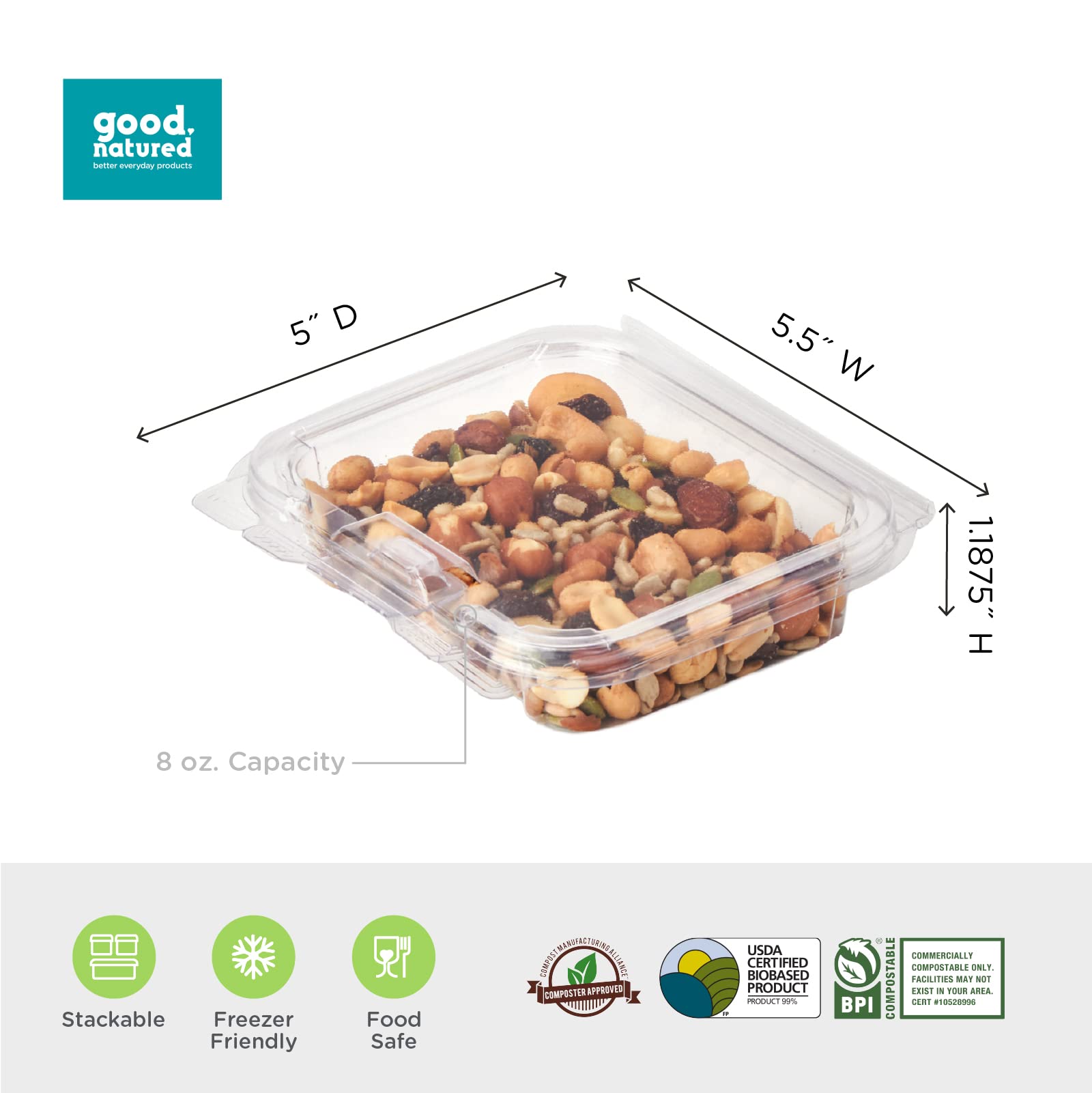 Eco-Friendly 8 oz. Clear Food Storage Containers - Pack of 312 BPA-Free Plant-Based Clamshell Boxes | Secure Top Seal for Meal Prep, Leftovers & Pantry Organization | Sustainable Food Packaging for Home & Commercial Use