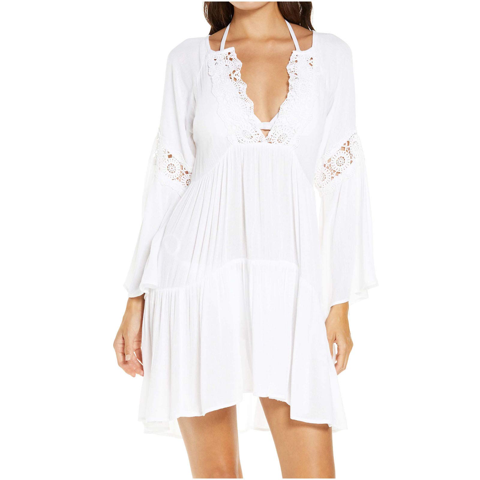 Elegant Black Flared V-Neck Lace Sleeve Casual Dress for Women - Perfect for Funerals, Church Services & Formal Occasions