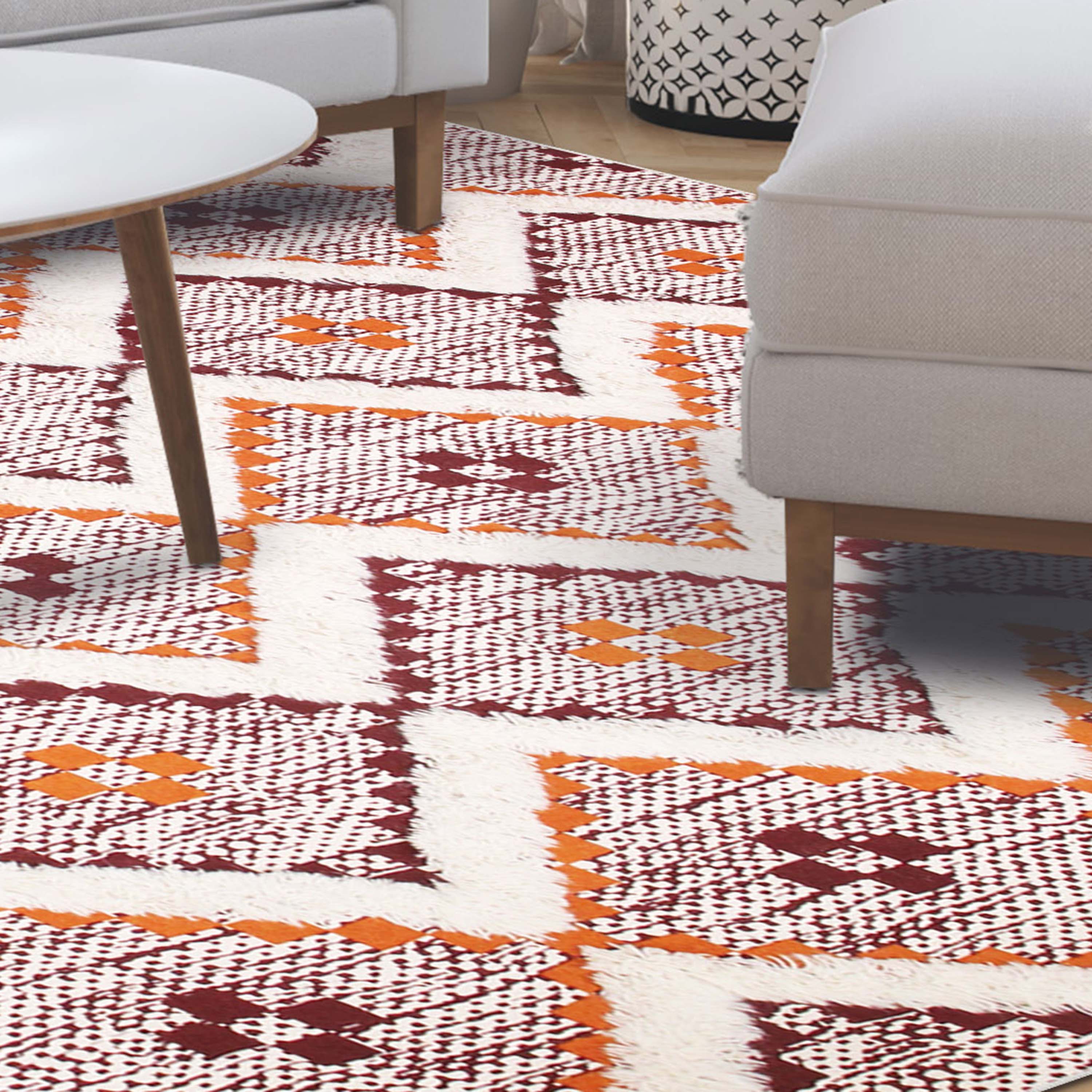 Hand Tufted Cotton Wool Geometric Farmhouse Area Rug - Soft Textured Boho Chic Rug for Living Room, Bedroom, Dining Room Decor