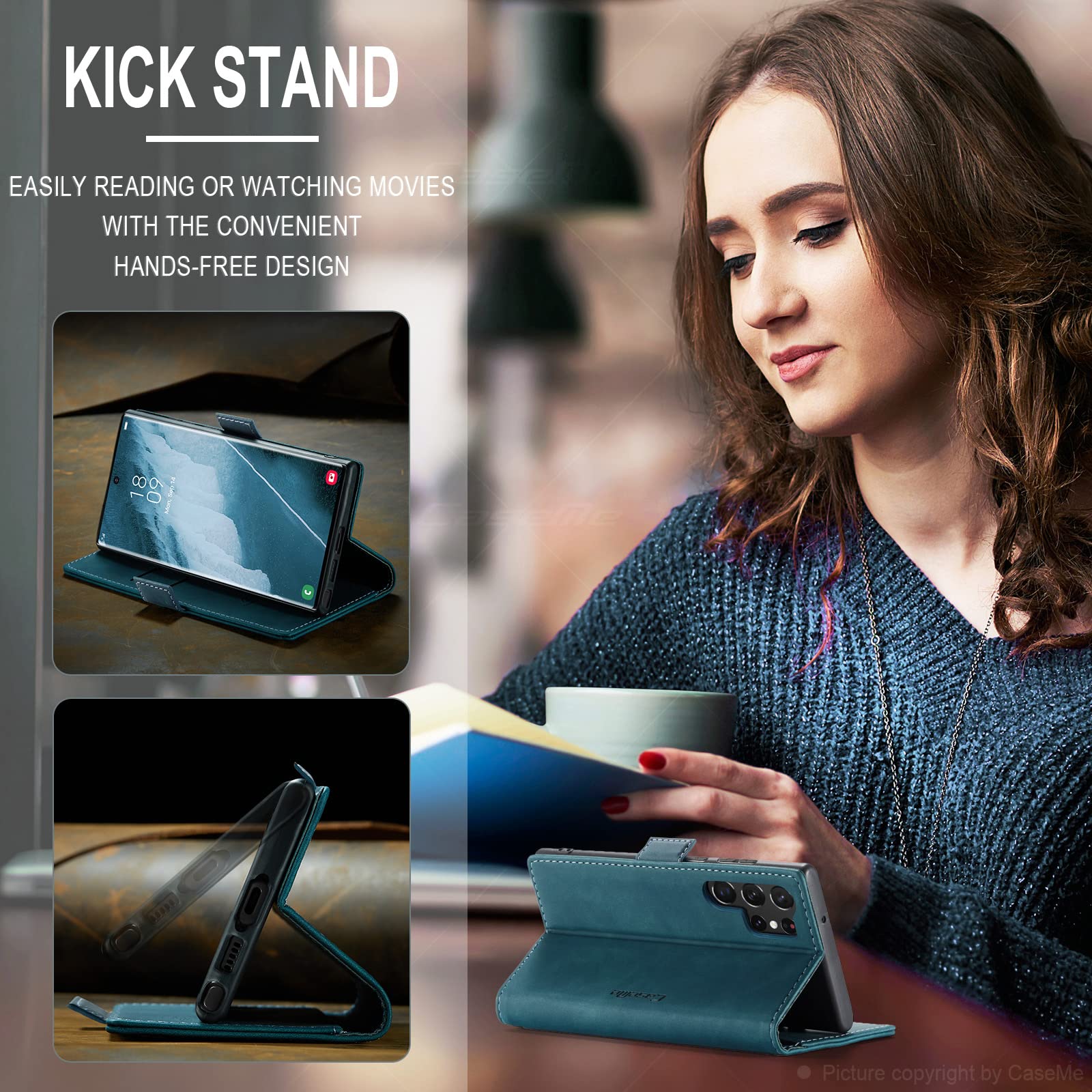 Premium PU Leather Wallet Case for Samsung Galaxy S22 Ultra 5G - Vintage Matte Flip Cover with Card Slots & Magnetic Closure | Stand Function, Shockproof Protection (Blue) | Perfect for Business, Travel & Everyday Use