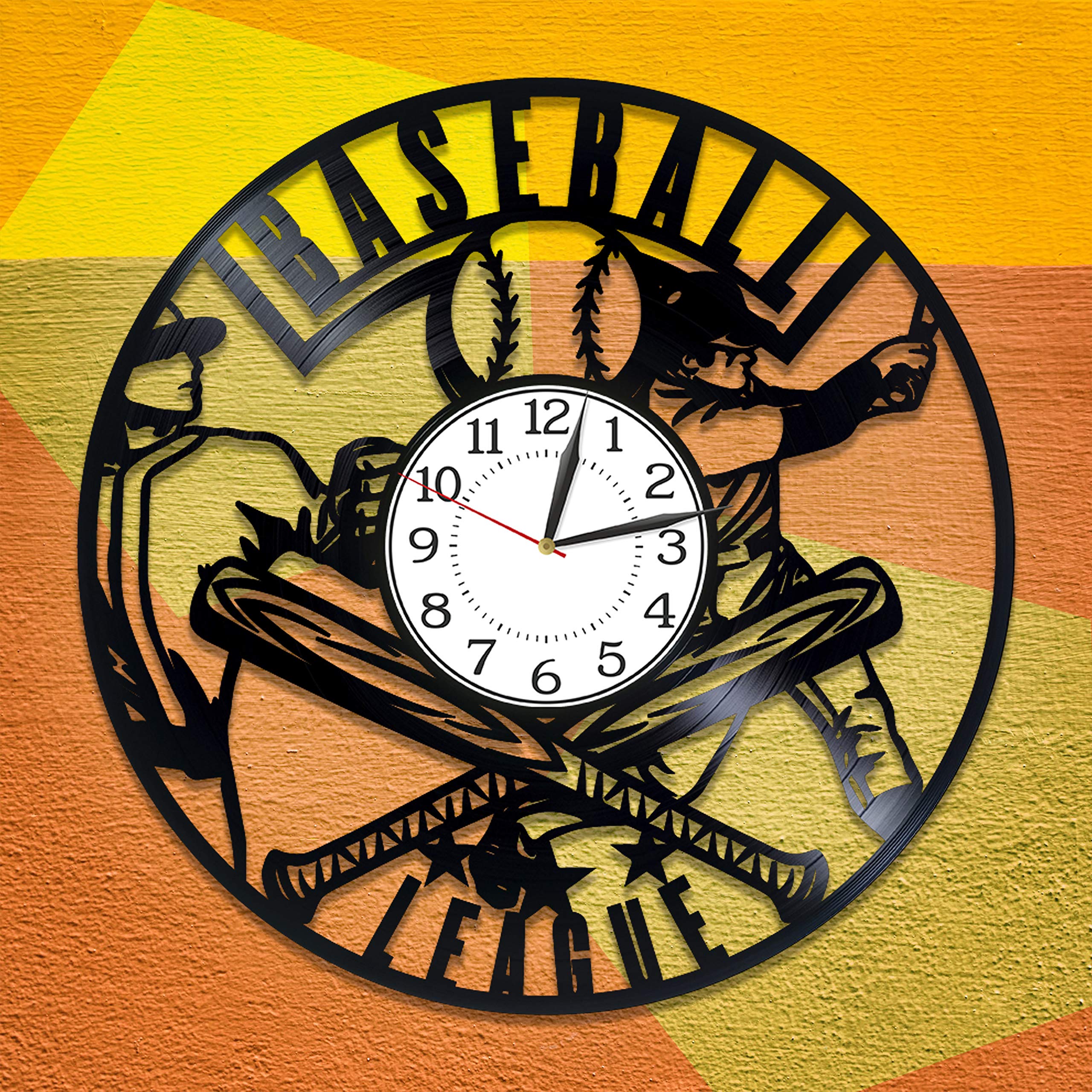 12 Inch Baseball Vinyl Record Wall Clock - Unique Handmade Sports Decor for Men & Women | Perfect Birthday Gift for Baseball Fans, Home & Office Decor