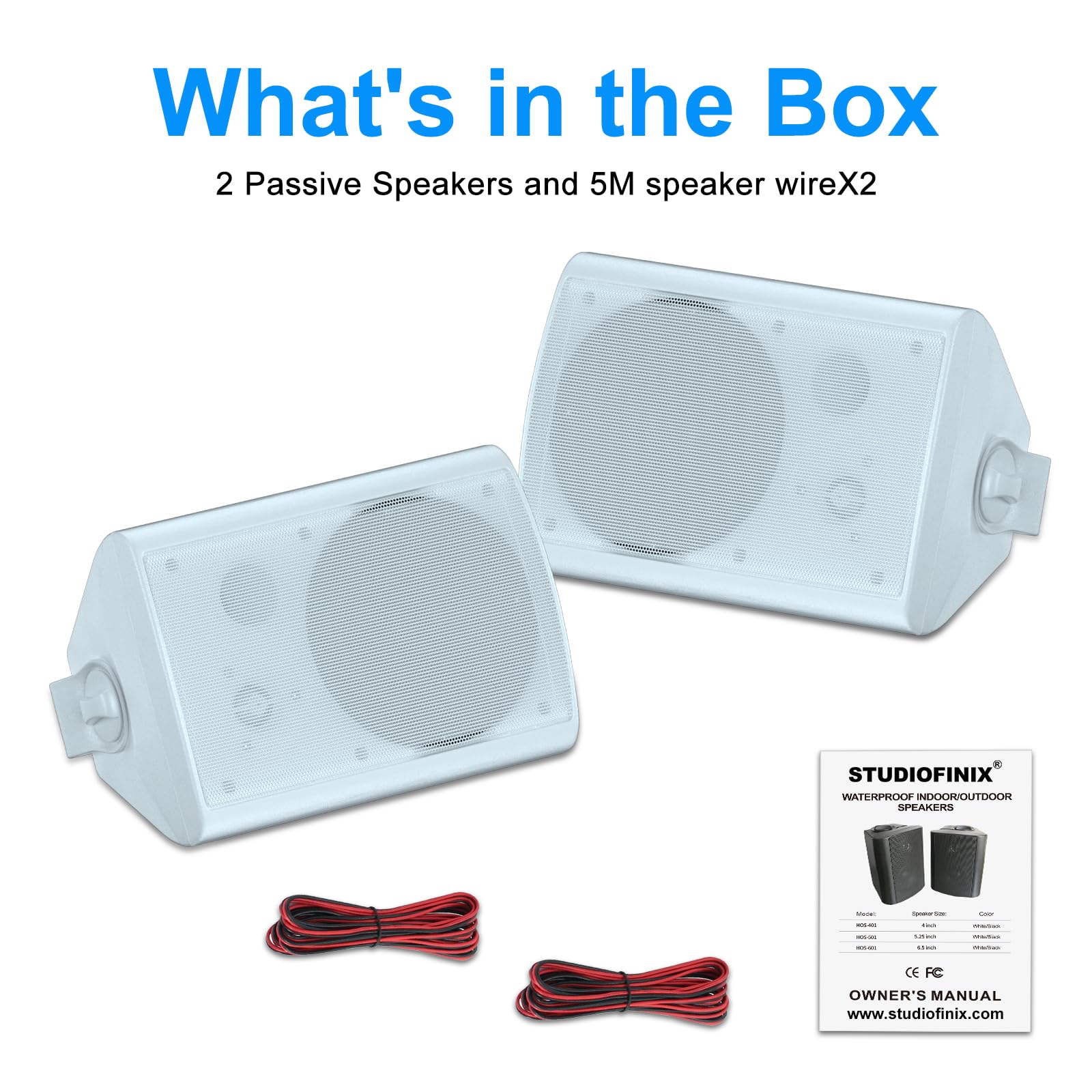 STUDIOFINIX 6.5 Inch 400W Outdoor Waterproof Speakers - Wired Wall Mount Stereo Sound System for Patio, Home, Garage, Pool Party & Backyard Entertainment (White)
