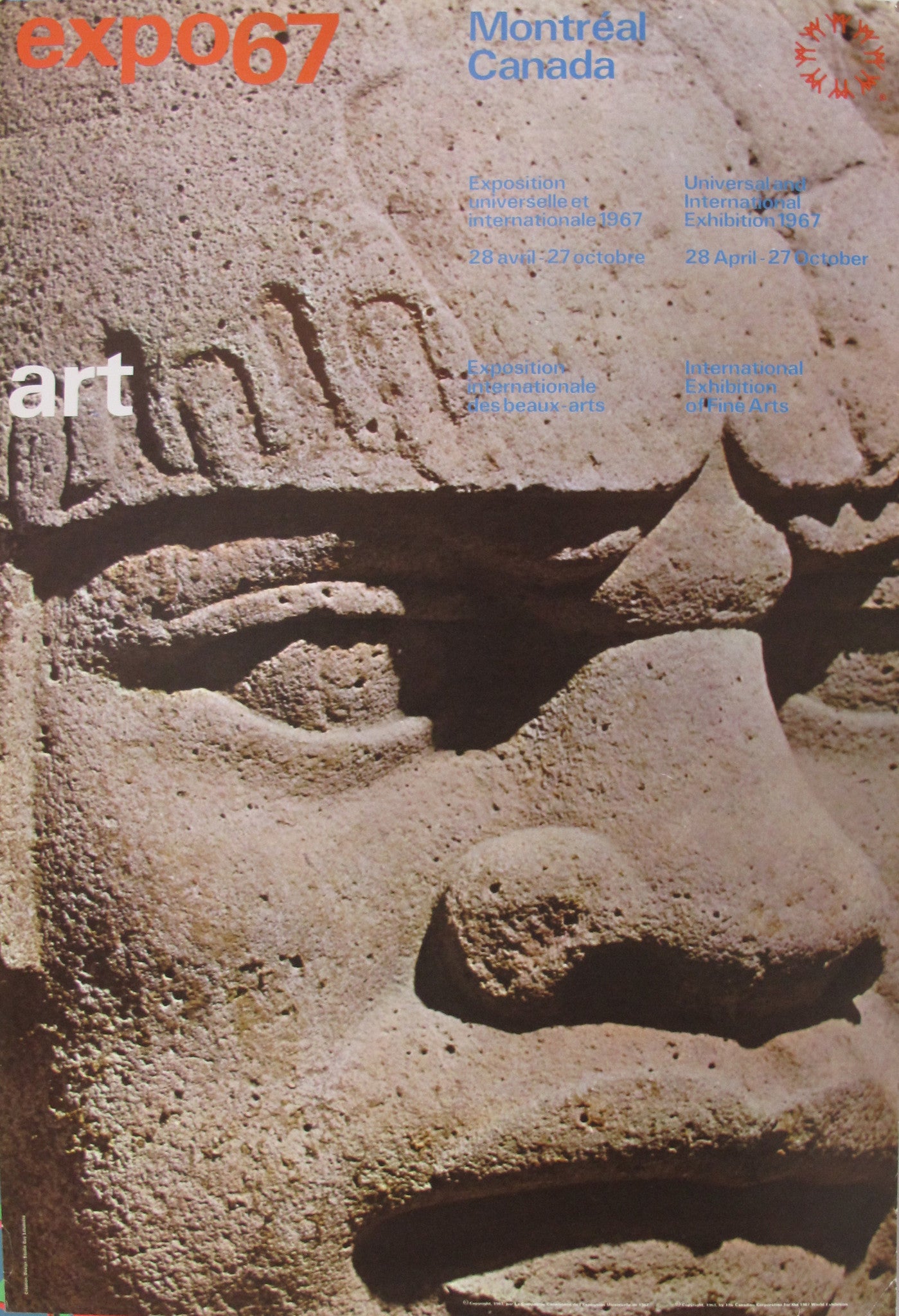 1967 Vintage Montreal Expo 67 Poster - International Exhibition of Fine Arts Stone Head Art Print - Perfect for Home Decor, Office Wall Art & Retro Collectibles