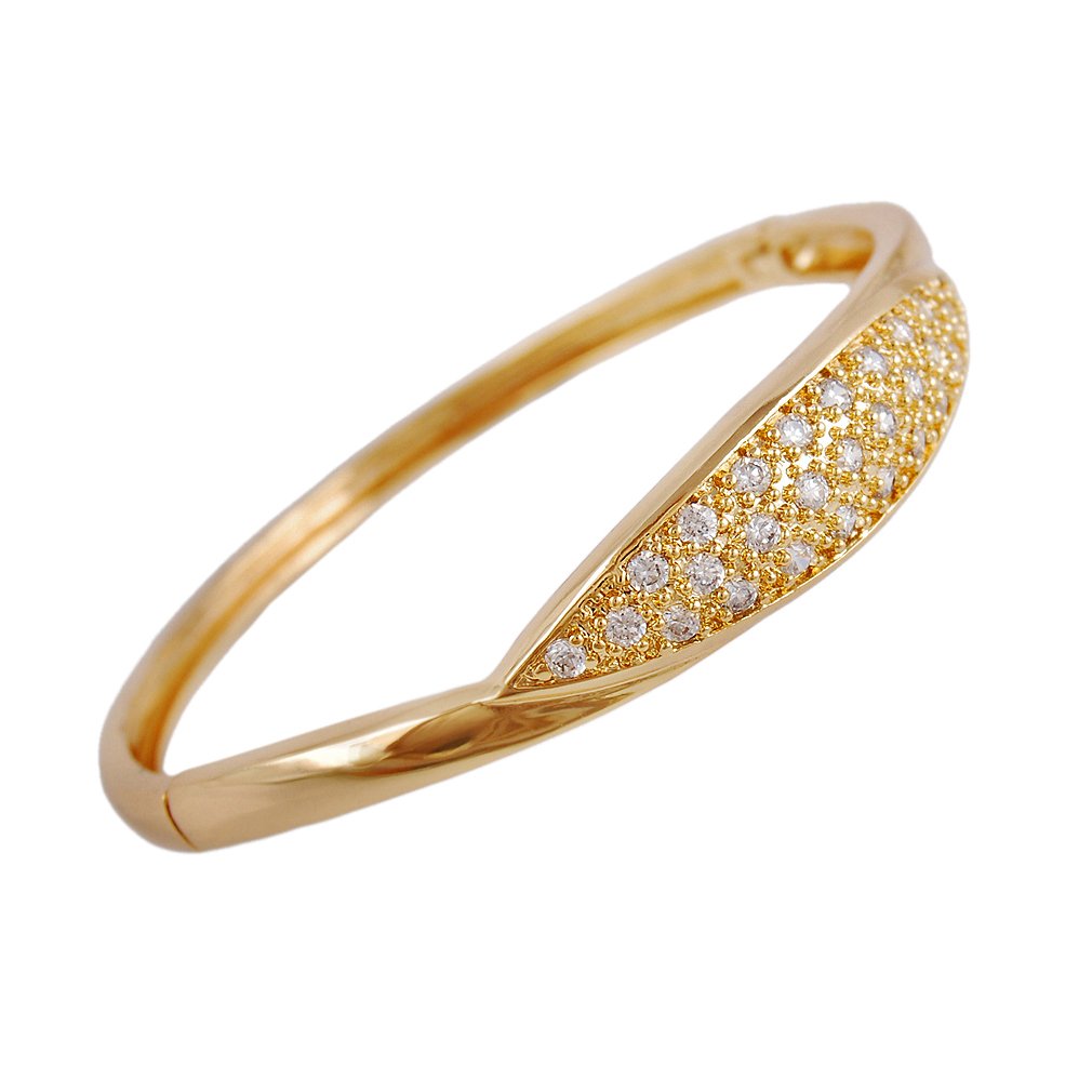 18K Gold Plated Zircon Women's Classic Bangle Bracelet - Elegant Wedding Jewelry for Brides, Anniversary Gifts & Special Occasions