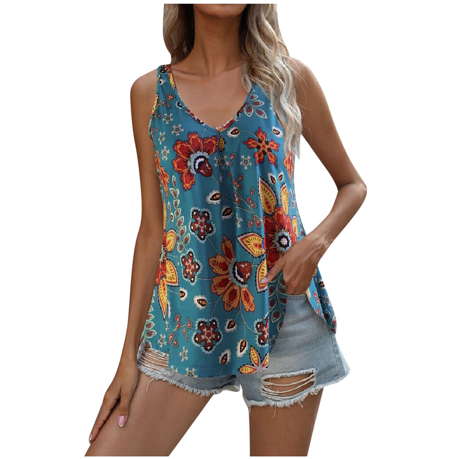 Women's Floral Print Sleeveless Blouse - Retro Casual Camisole Top for Party, Date Night & Summer Outfits | Breathable Black Tank Top for Women