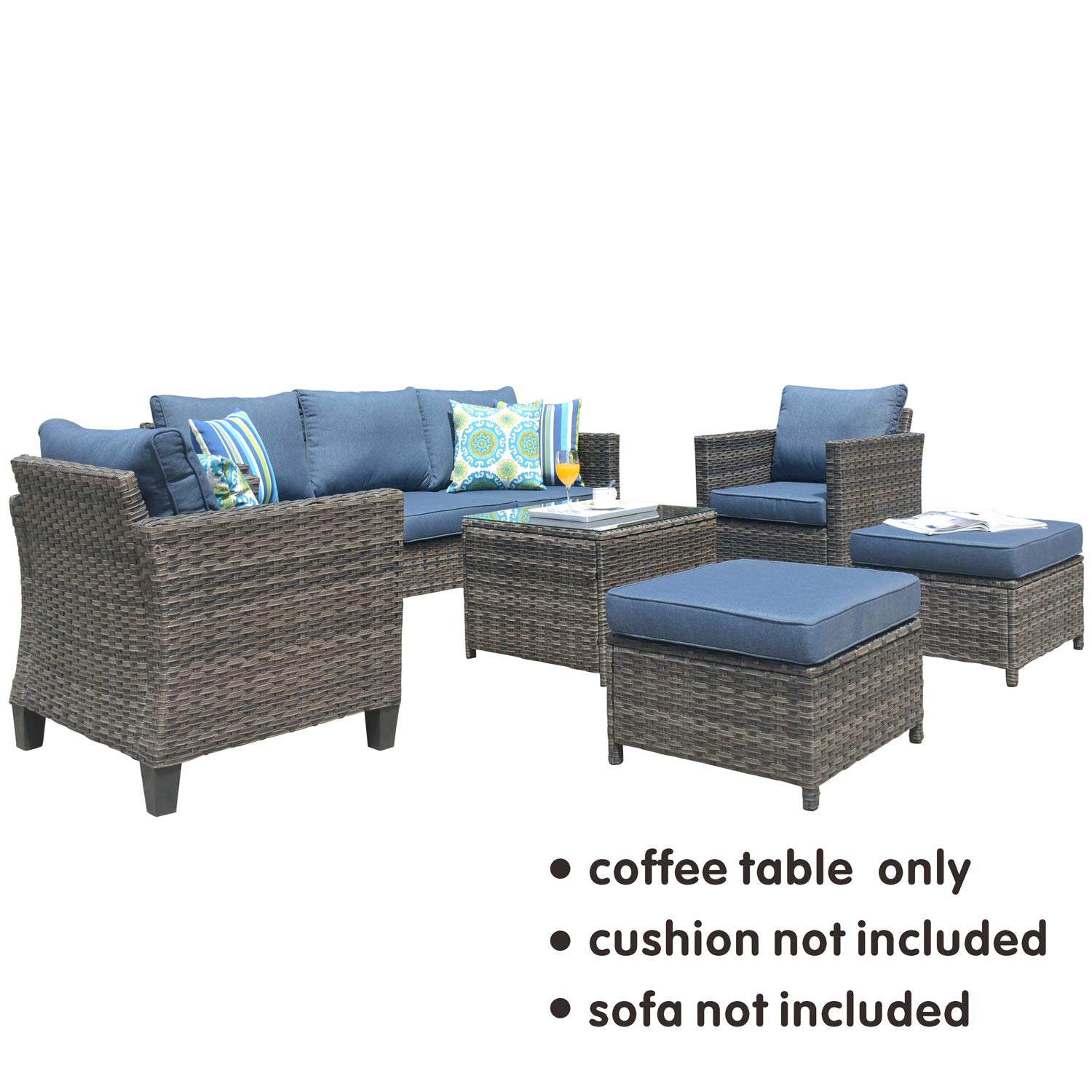 Ovios Outdoor Side Table with Tempered Glass Top - Wicker Patio Coffee Table & Rattan Bistro End Table for Porch, Deck, Balcony, Garden, Poolside - Grey | Perfect for Outdoor Lounging, Entertaining Guests, and Poolside Relaxation