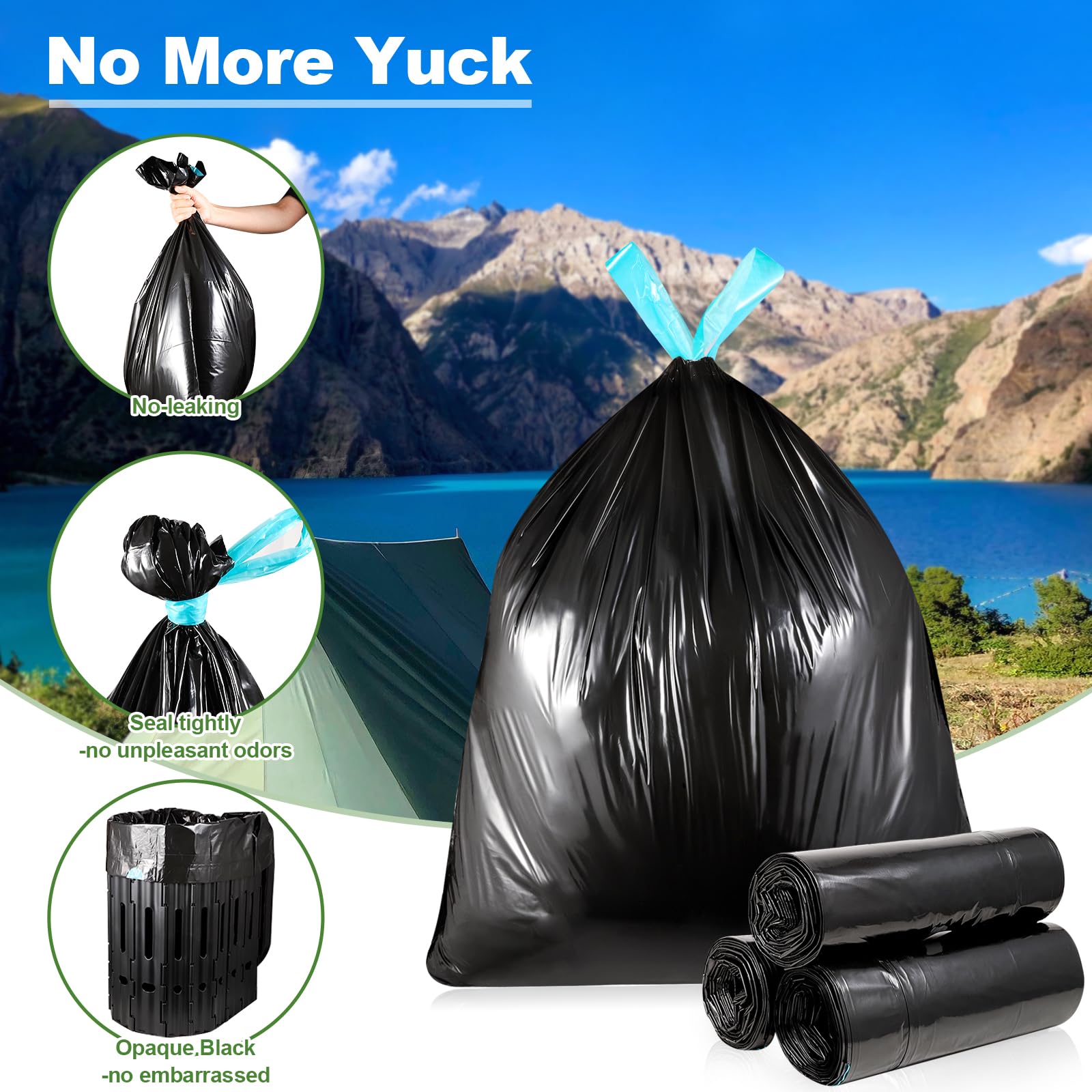 8 Gallon Portable Toilet Bags - Leak Proof Camping Toilet Waste Bags & Potty Liners for Outdoor, RV, Travel - Ideal for Camping, Hiking, Road Trips and Emergency Preparedness
