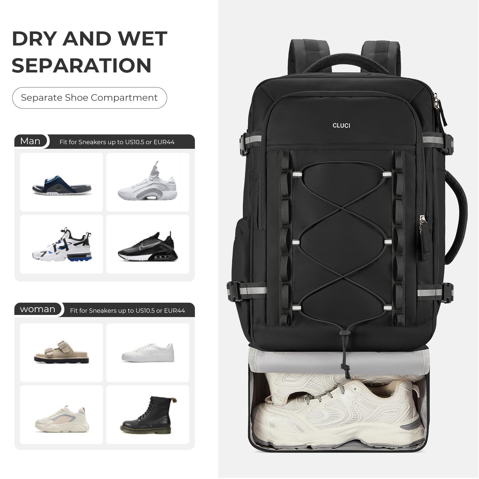 CLUCI 30L Waterproof Travel Backpack for Men & Women - Expandable Carry-On with Shoe Compartment, Fits 17.3 Inch Laptop, Durable Hiking Backpack for Outdoor Adventures, Business Trips & Daily Commute