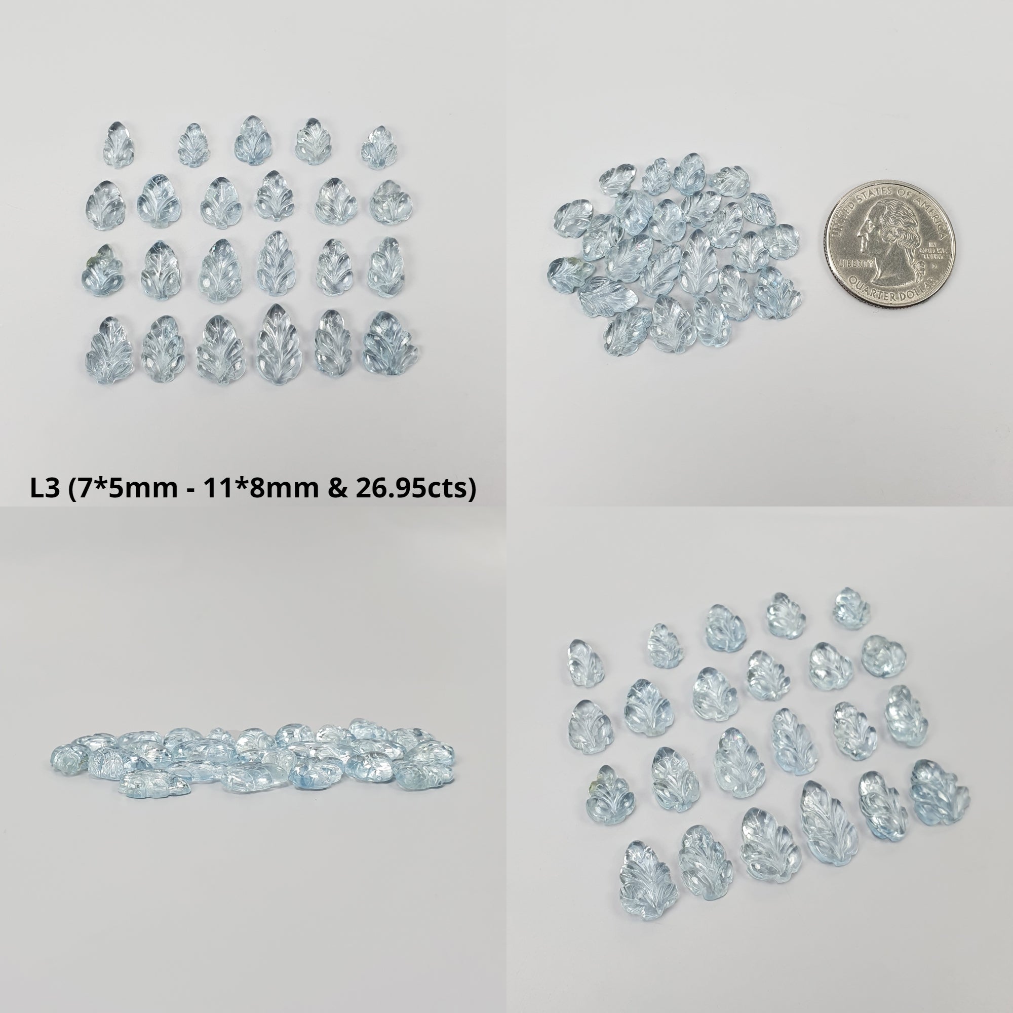 Natural Untreated Blue Aquamarine Gemstone Carving - Hand Carved Leaves Design for Jewelry Making, Healing Crystals & Spiritual Gifts - Perfect for Necklaces, Rings & Meditation Decor