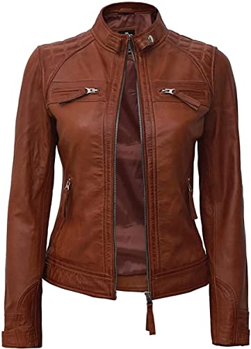 Women Diamond Brown Leather Jacket