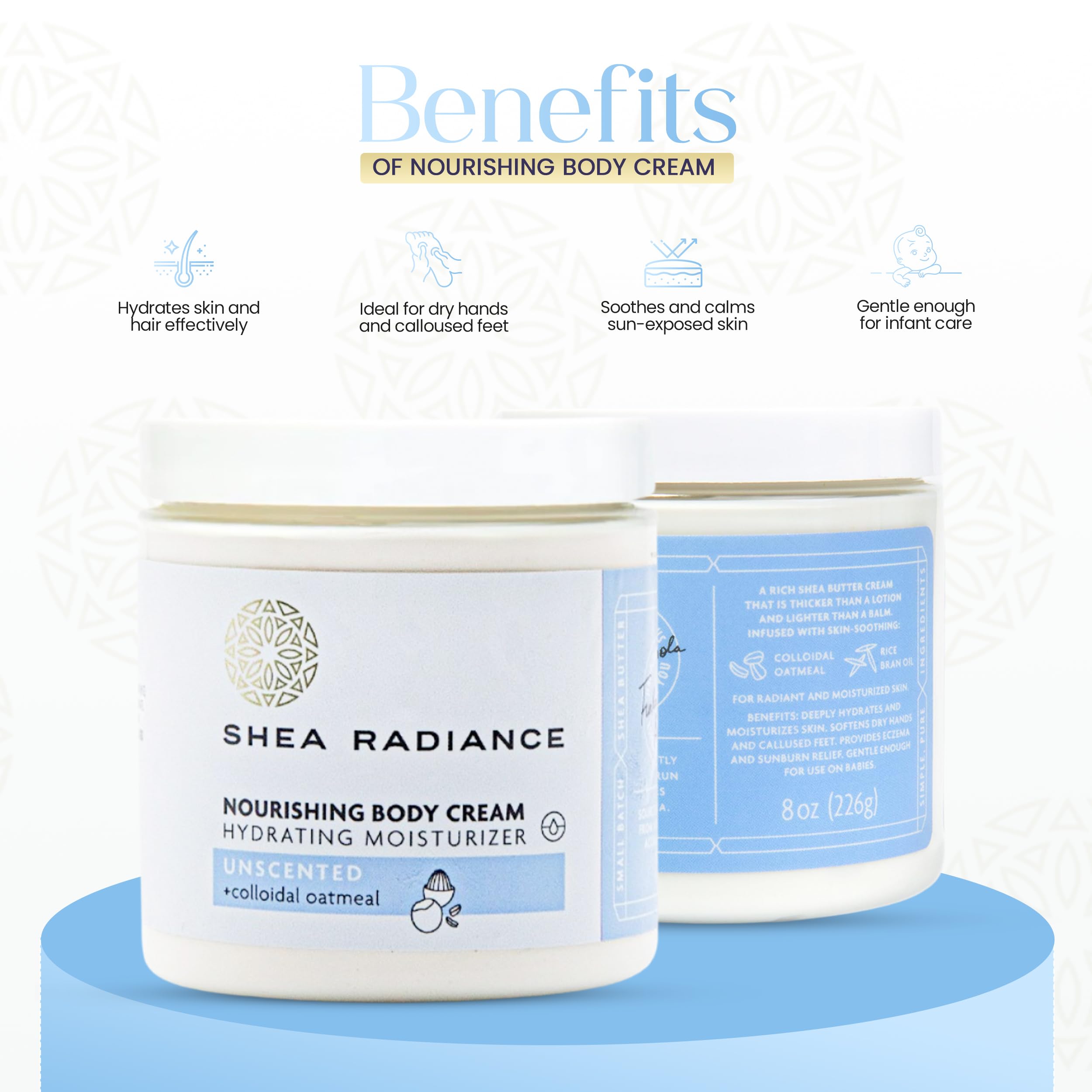 Shea Radiance Colloidal Oatmeal Body Cream - Unscented Moisturizer for Sensitive Skin | 8 oz Hydrating Lotion with Long-Lasting Moisture | Perfect for Dry Skin Relief & Daily Nourishment