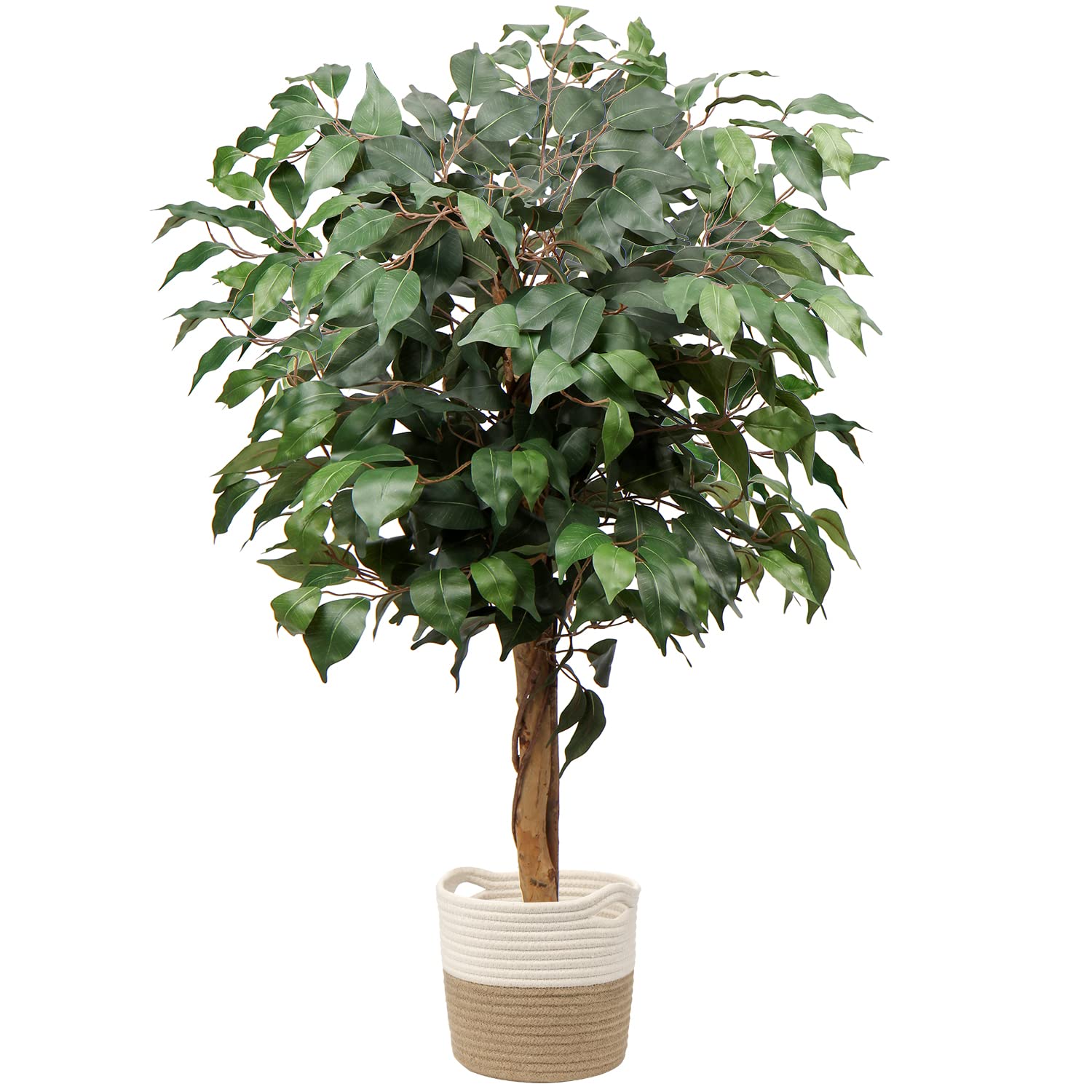 3ft Artificial Ficus Tree in Cotton Pot - Realistic Silk Plant with Green Leaves & Natural Trunk for Indoor/Outdoor Decor - Perfect for Home, Office, Living Room, and Garden Decoration