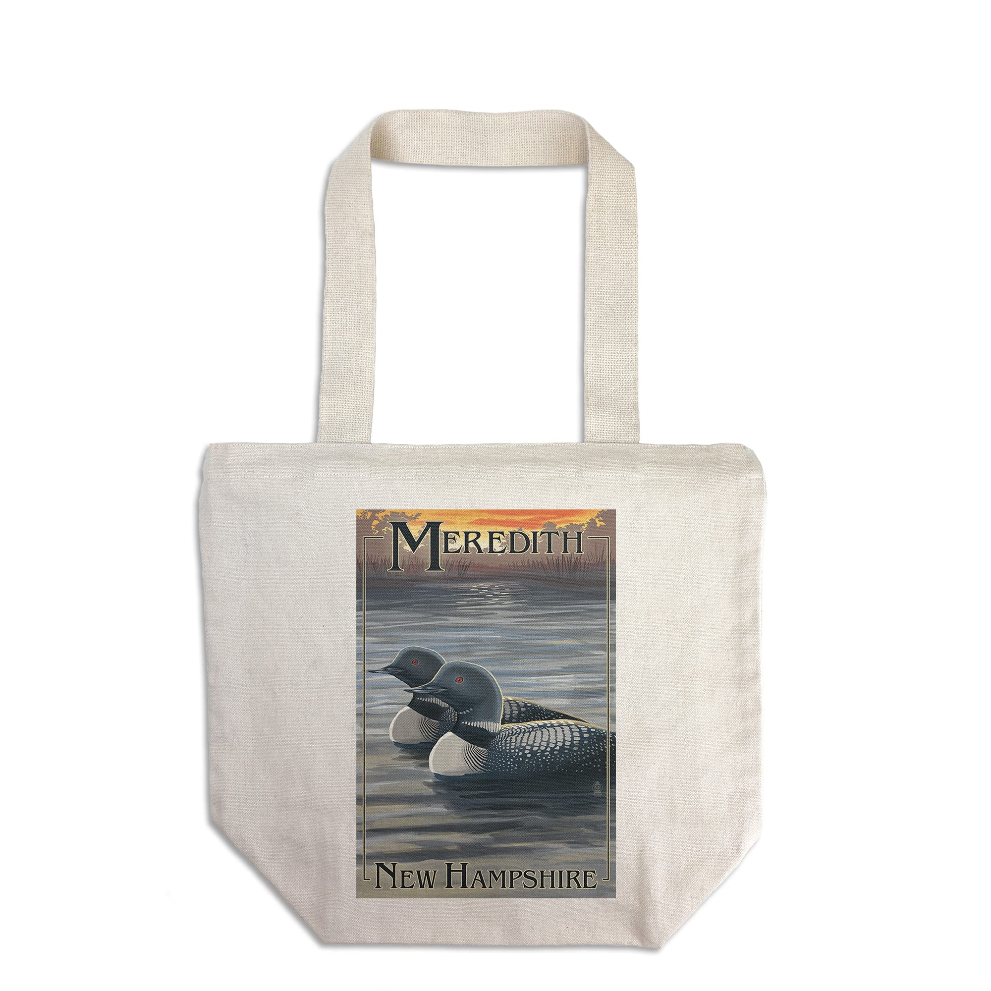 Lantern Press Meredith New Hampshire Loons 100% Cotton Canvas Reusable Tote Bag - Eco-Friendly Shopping & Beach Tote for Everyday Use