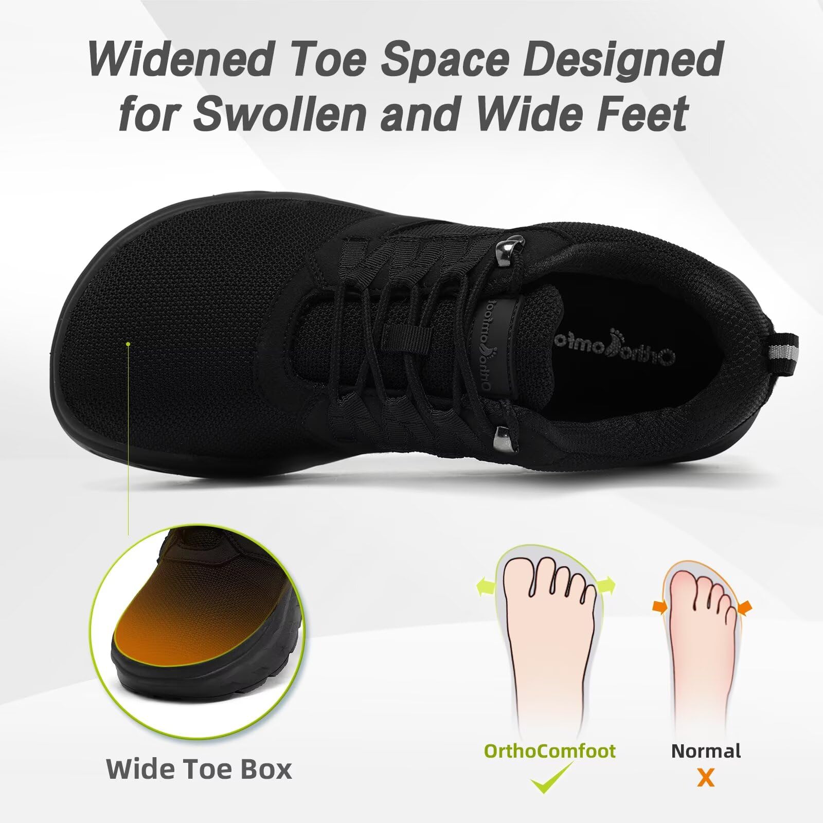 Orthopedic Diabetic Wide Walking Shoes for Men - Comfortable Plantar Fasciitis Sneakers with Arch Support | Hammer Toe Relief & Swollen Foot Pain | Work, Sports & Casual Wear | Ideal for Heel Pain, Foot Pain & Daily Comfort