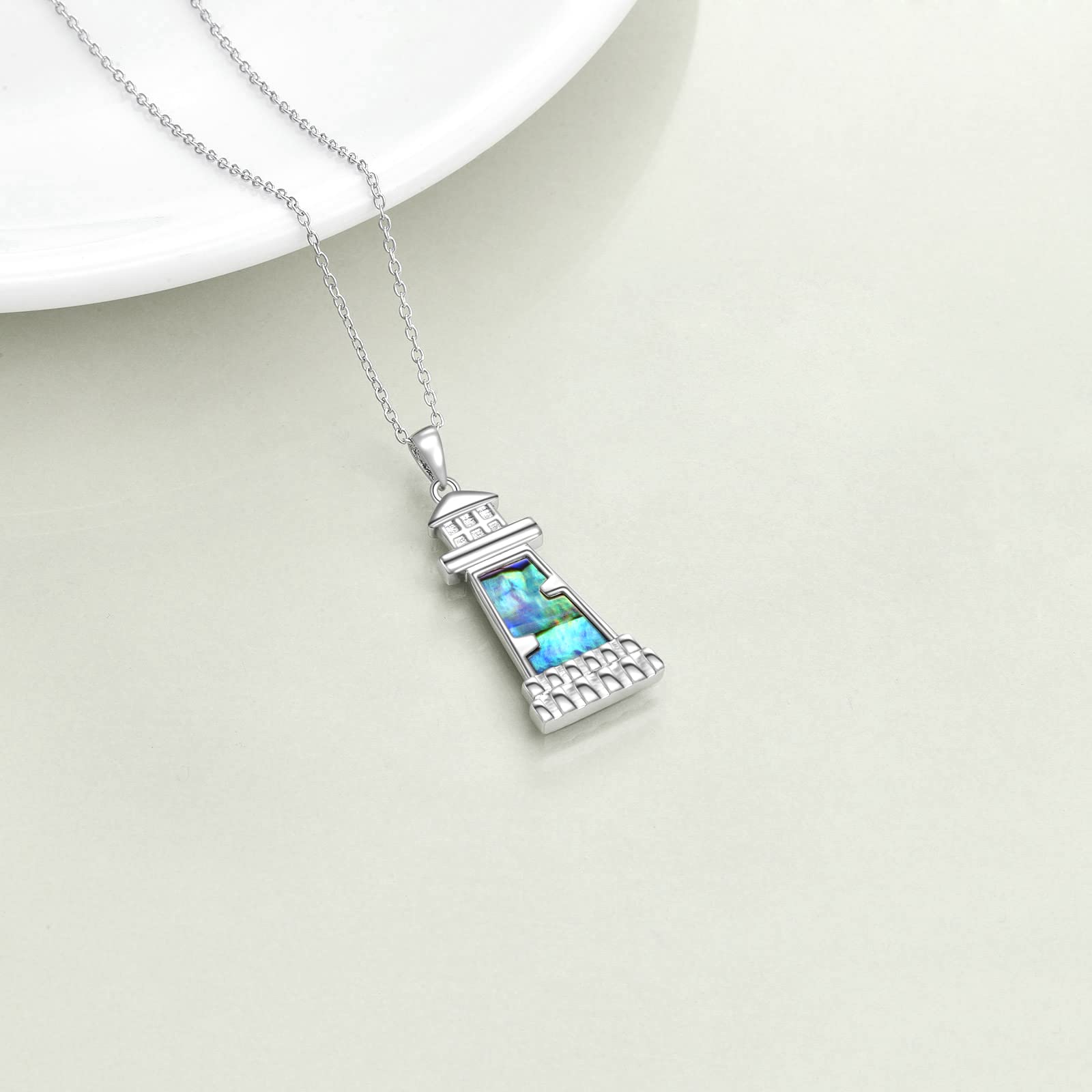 ONEFINITY Sterling Silver Lighthouse Necklace & Earrings Set for Women - Abalone Shell Pendant, Mothers Day Jewelry Gift for Girlfriend, Wife, Lover | Perfect for Beach Vacations, Anniversary Presents & Romantic Occasions