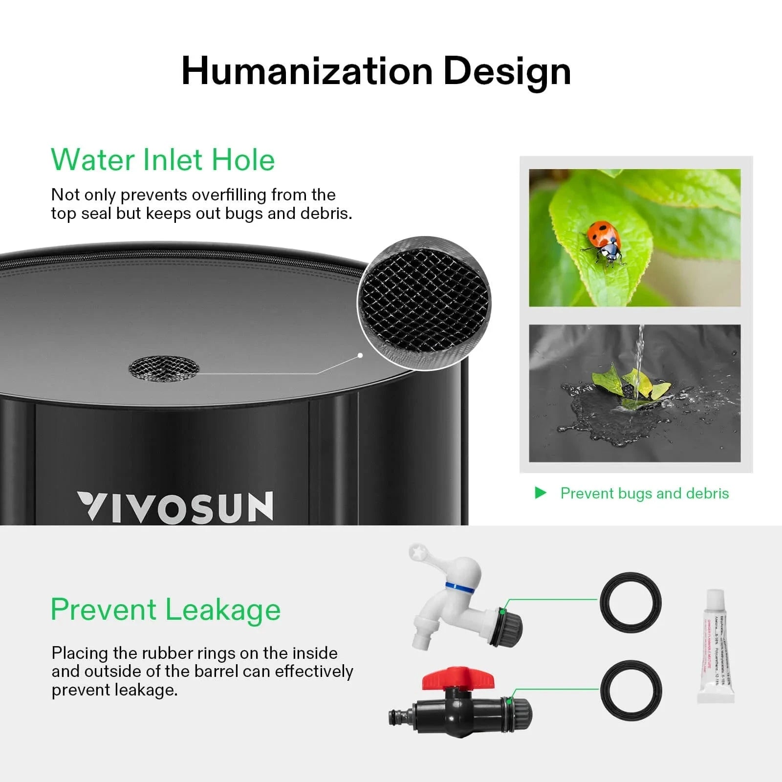 Vivosun 100 Gallon Collapsible Rain Barrel - Water Storage Container for Garden, Lawn & Outdoor Use | Eco-Friendly Rainwater Collection System | Perfect for Irrigation, Emergency Water Supply & Sustainable Living