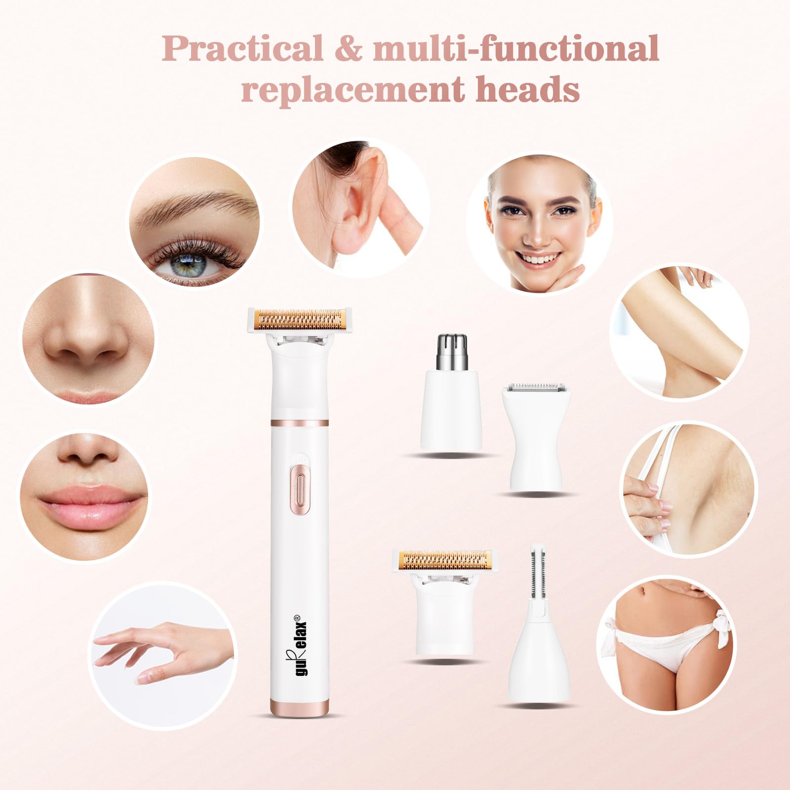 Gurelax 4-in-1 Cordless Electric Razor for Women - Rechargeable Painless Hair Remover for Legs, Face, Eyebrows, Bikini & Body Trimming | Portable Women's Shaver for Travel, Home & Salon Use